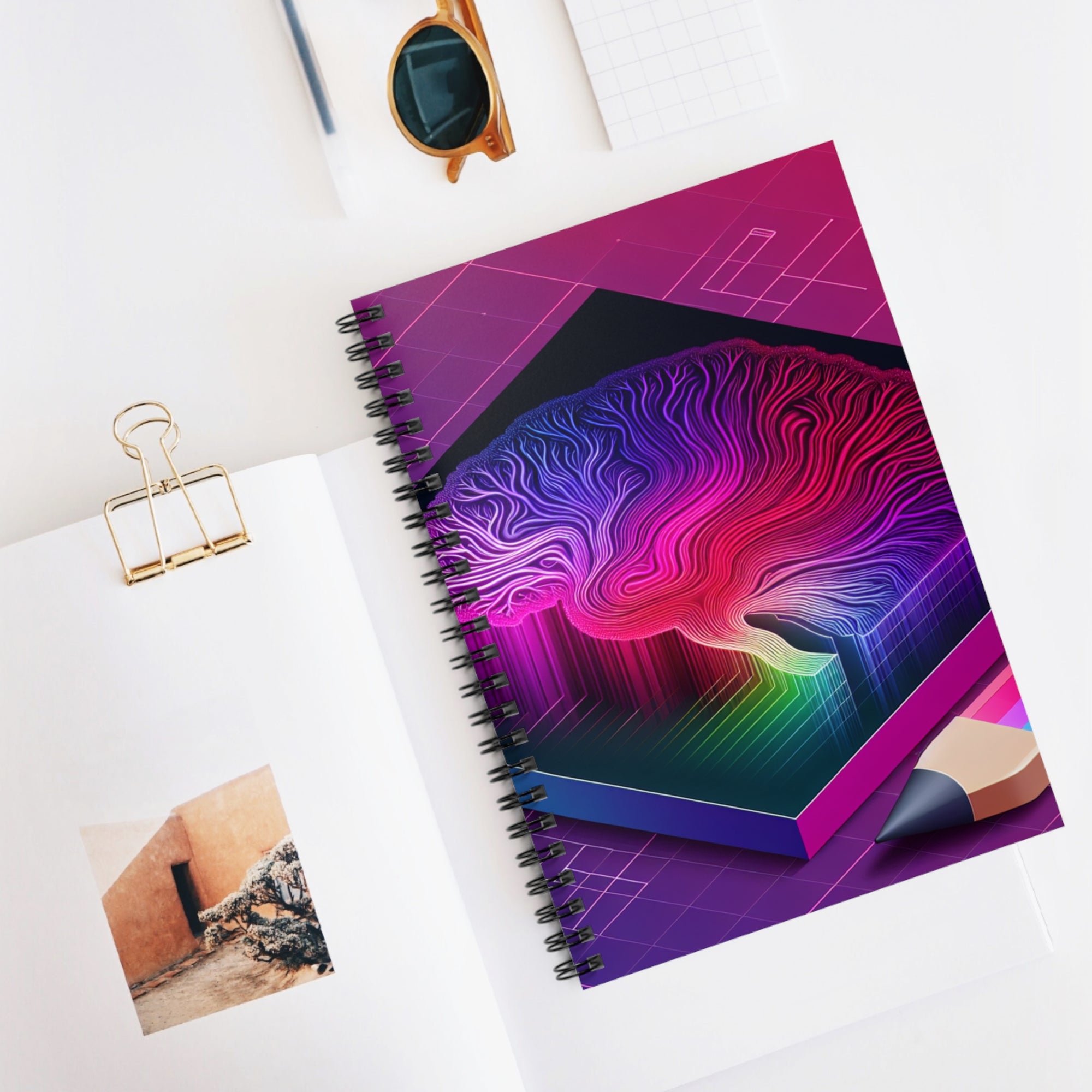 Neon Brain Notebook | AI Abstract Aesthetic Spiral Journal
