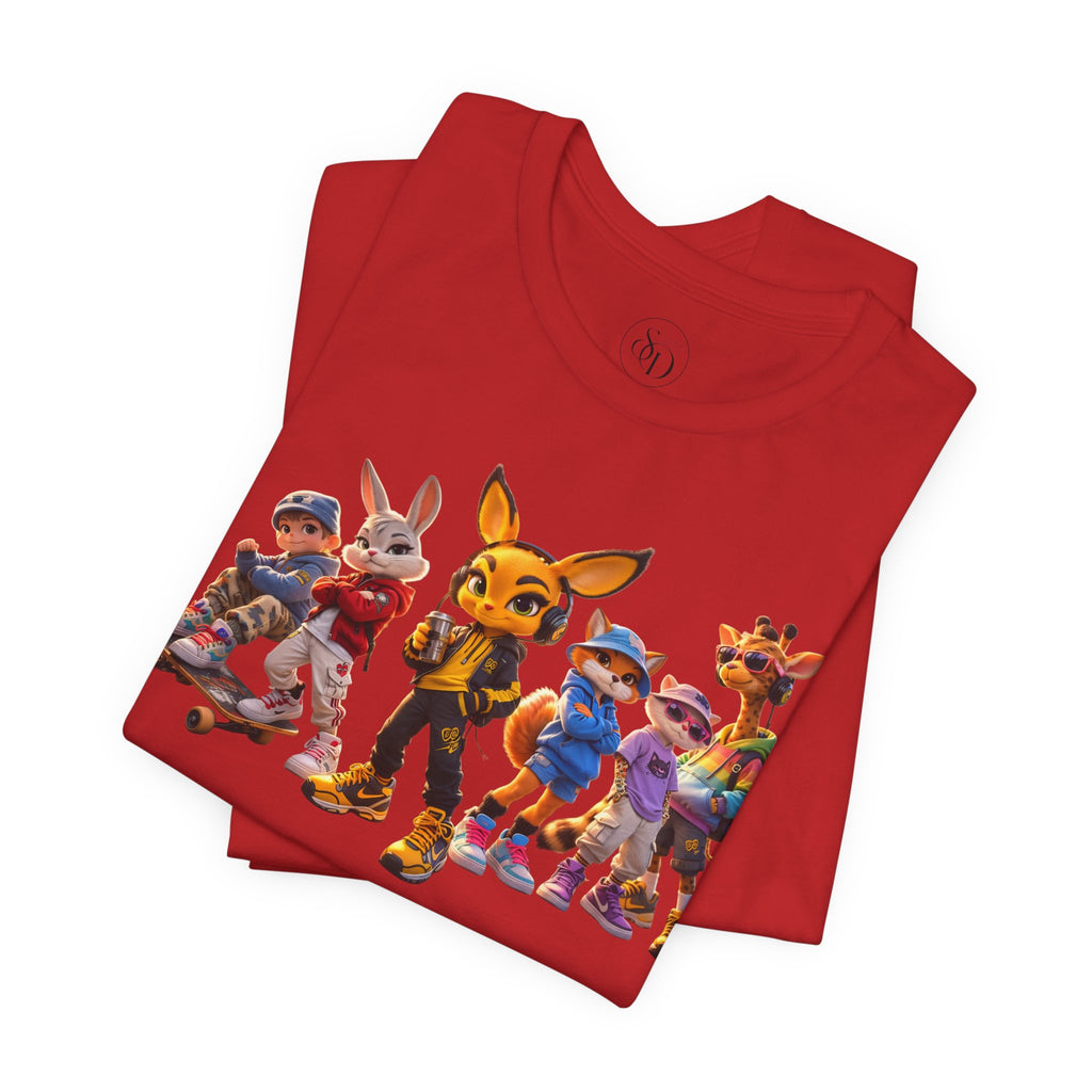 Anthropomorphic Skate Crew T-Shirt | Cartoon Fox, Bunny, Giraffe Characters