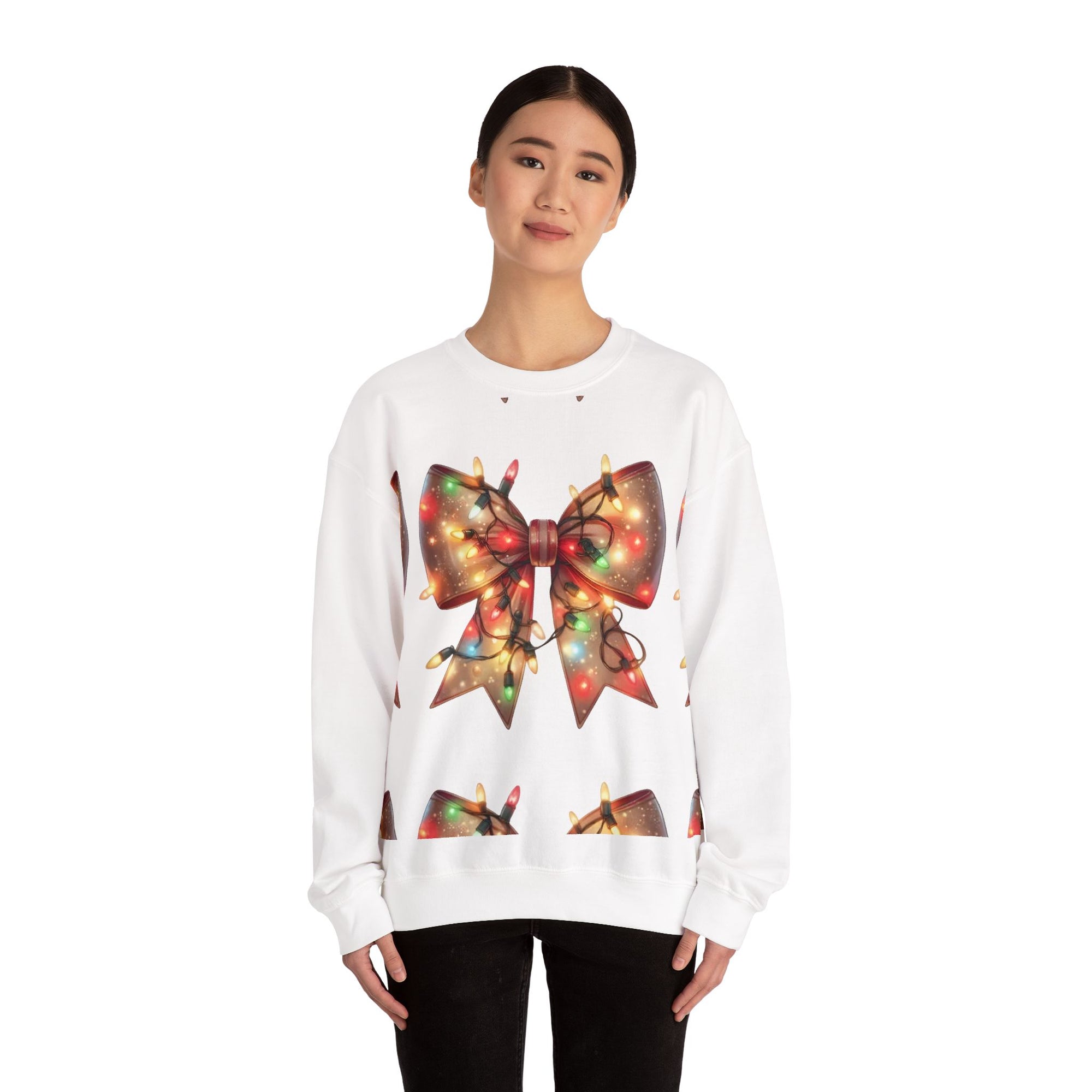 Festive Christmas Bow Sweatshirt | Holiday Lights Ribbon Pullover