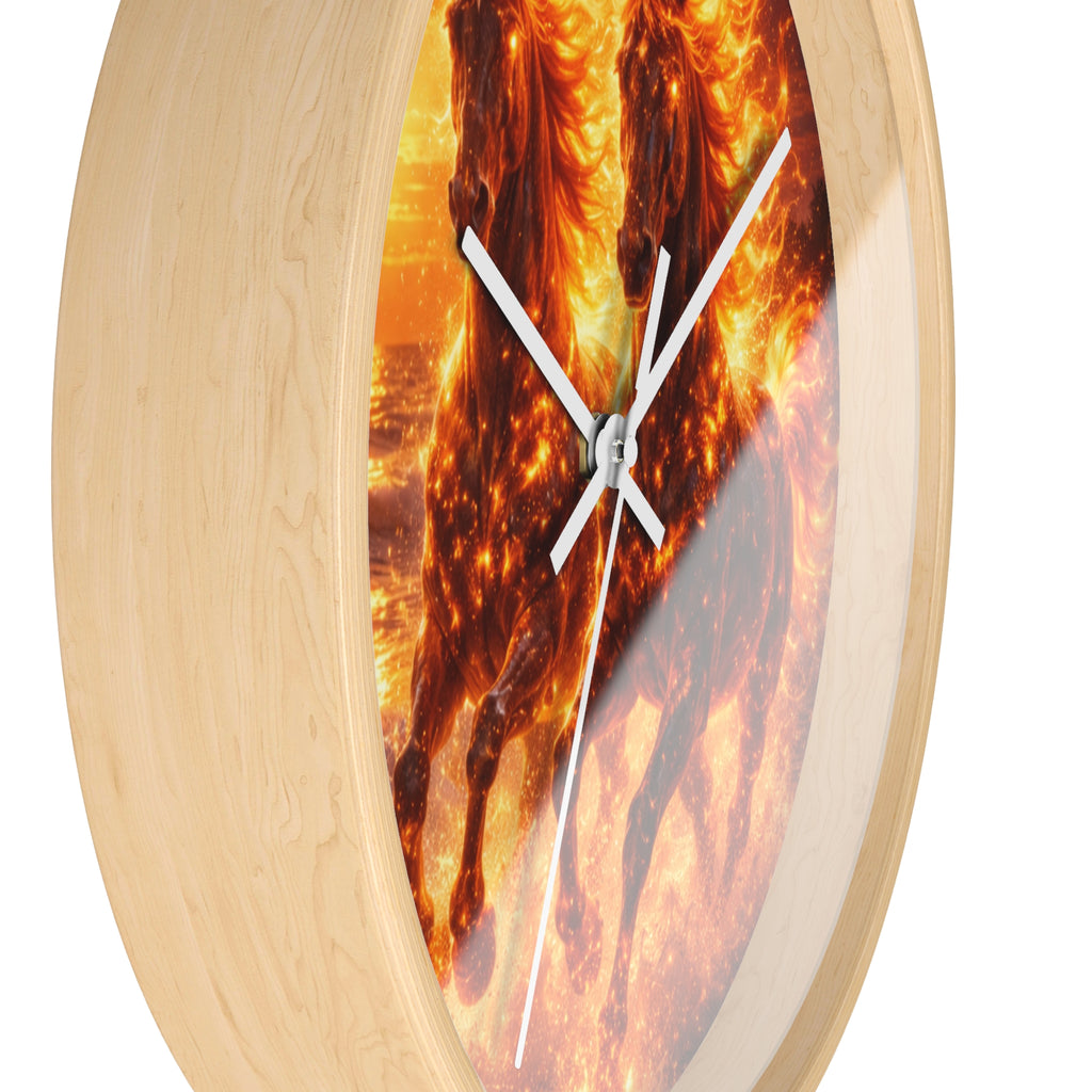Fiery Horse Wall Clock | Flaming Stallion Sunset Decor