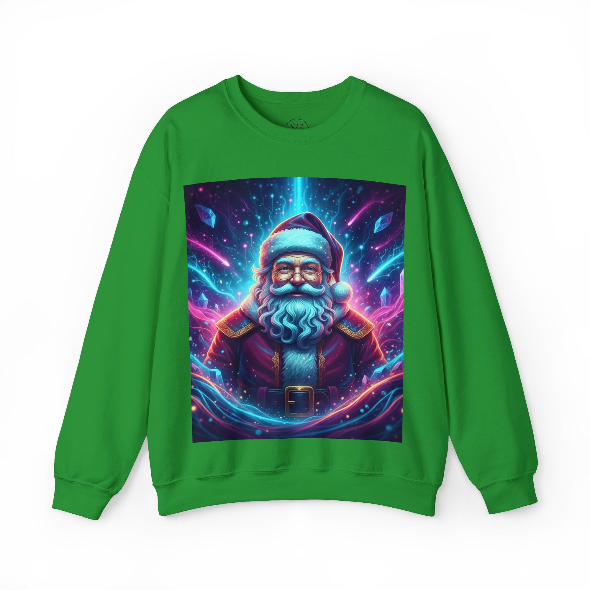 Neon Cosmic Santa Sweatshirt | Retro Futuristic Holiday Crew