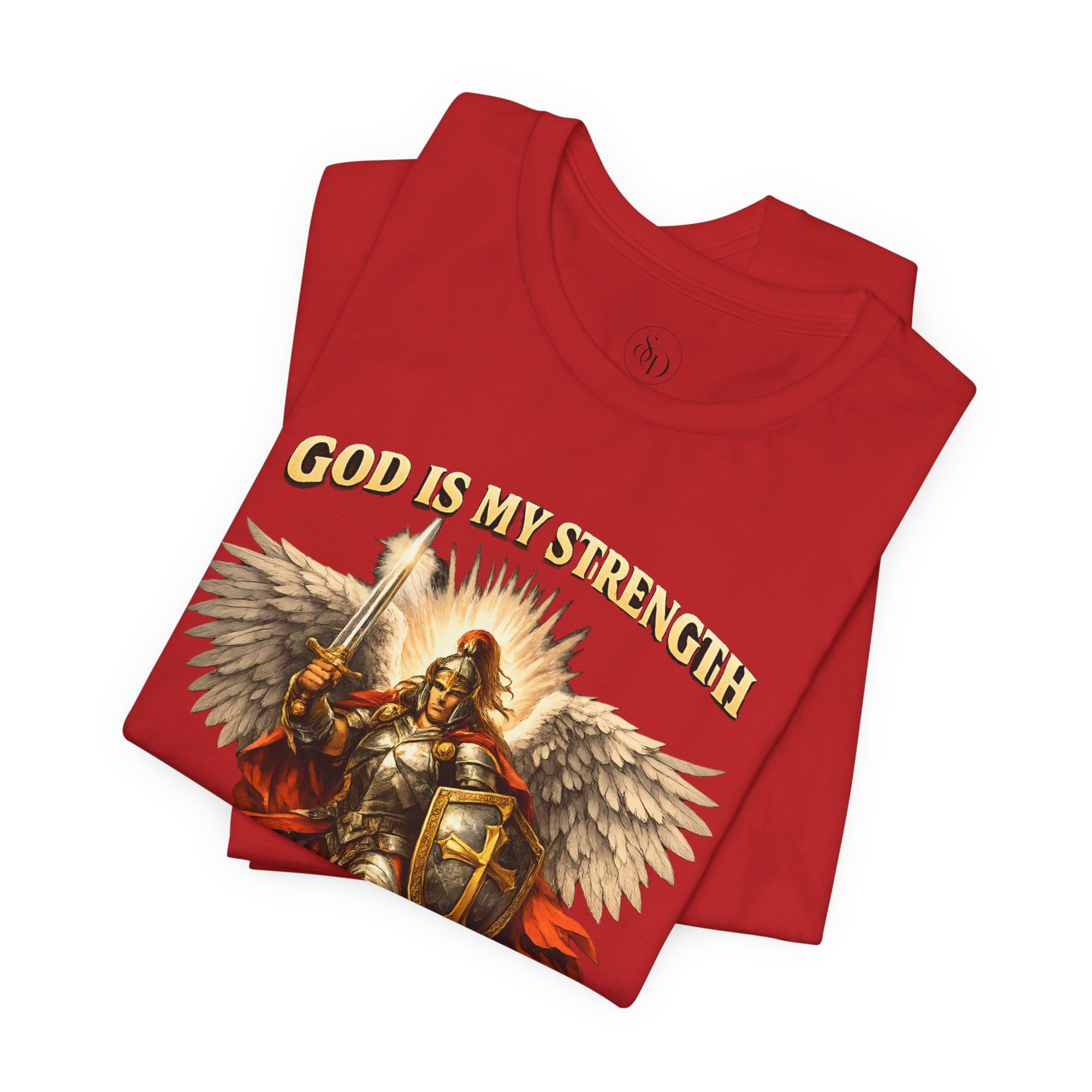 Christian T-Shirt | Cotton Warrior Angel | God Is My Strength & Protection