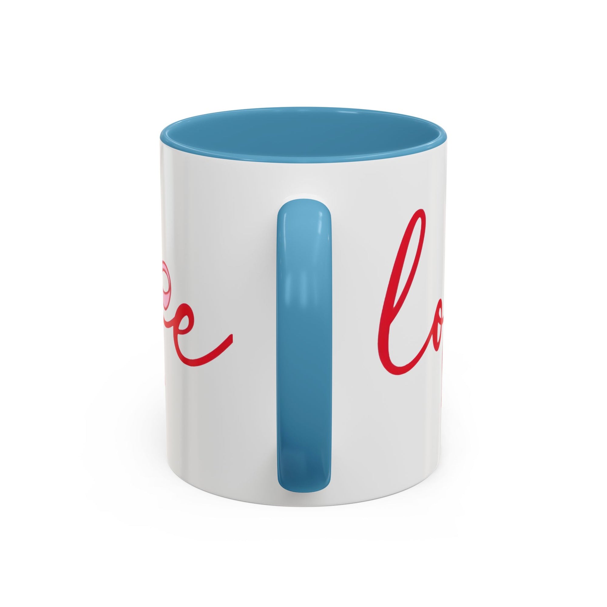 Romantic Love Mug | White Ceramic Coffee Cup with Red Bow Design, Colored Handle
