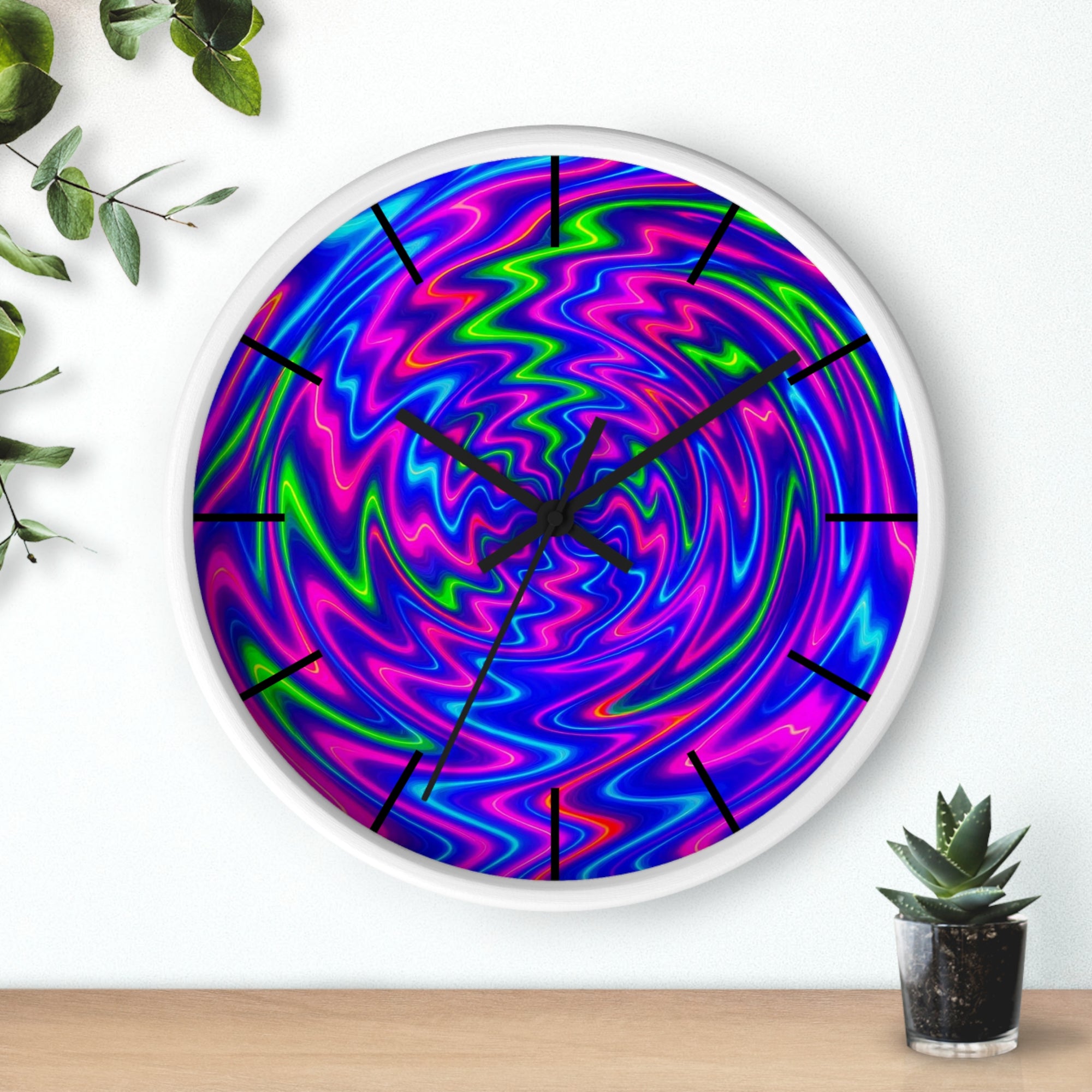 Psychedelic Abstract Wall Clock | Vibrant Neon Swirl Home Decor | Unique Trippy Gift