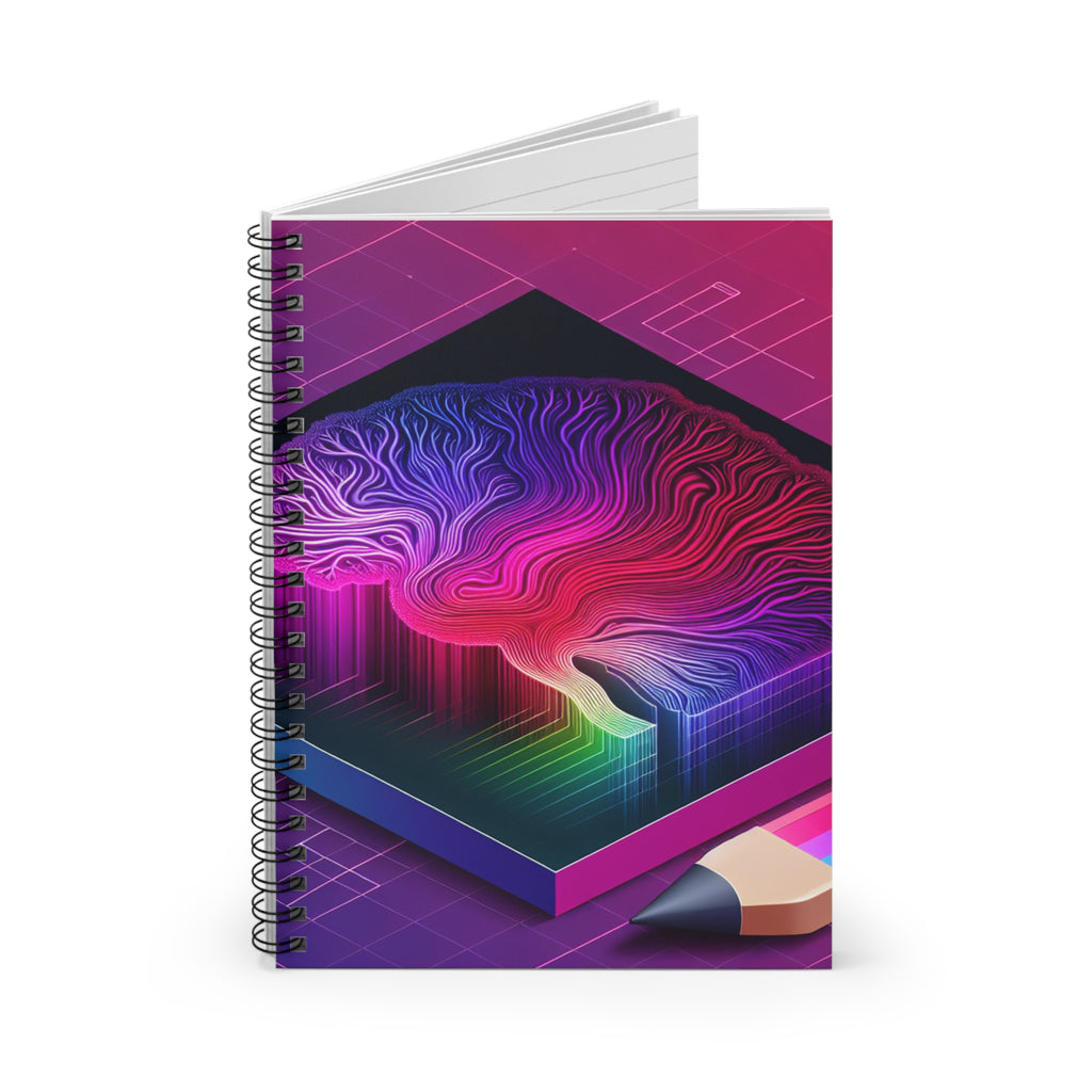 Digital Mind Abstract Spiral Notebook | Vibrant Neon Synthwave Journal | Cyberpunk Tech Stationery
