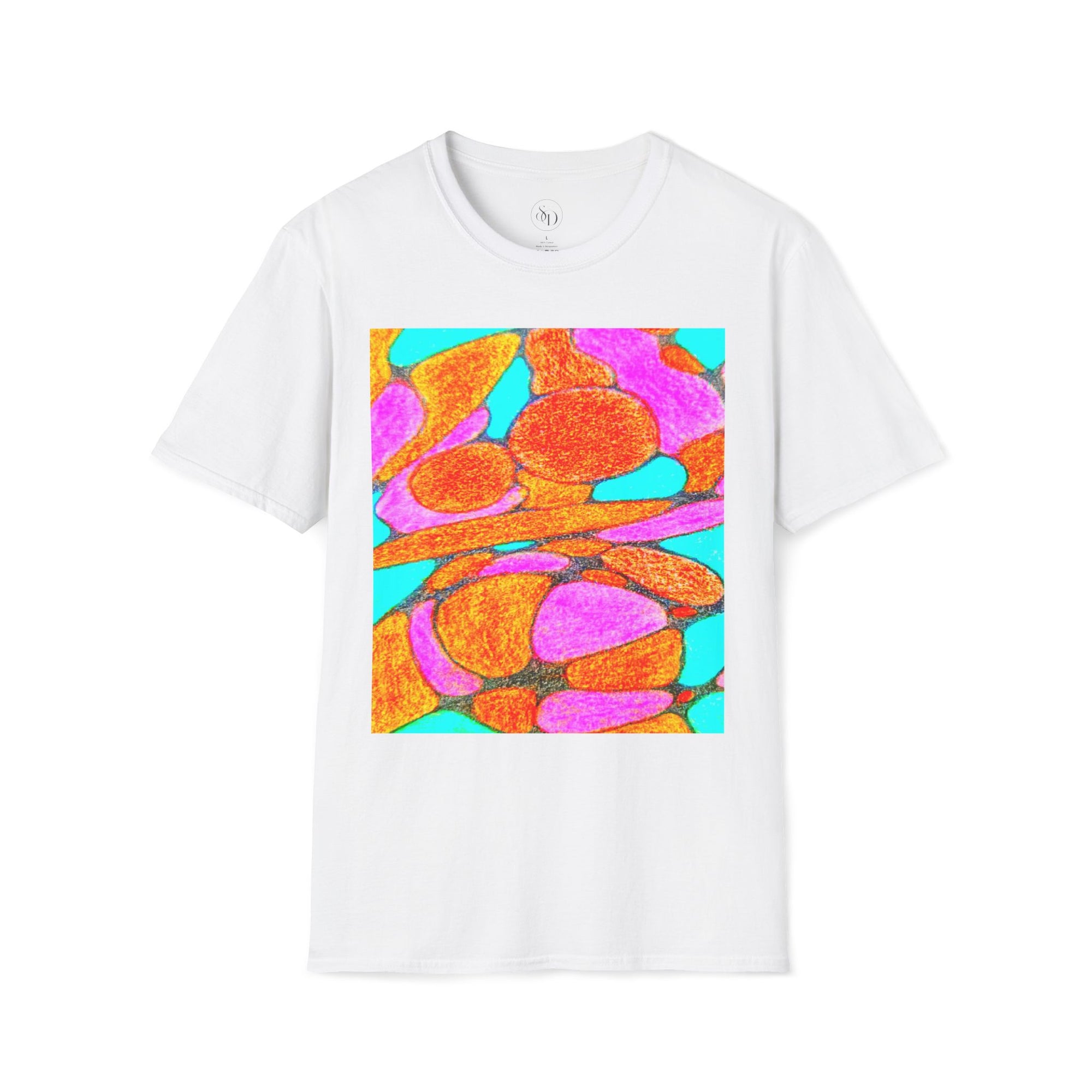 Organic Bloom Abstract Unisex Tee | Vibrant Pink & Orange Graphic Art Shirt