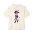 Cool Cat Graphic Oversized Tee – Purple Bucket Hat Streetwear T-Shirt