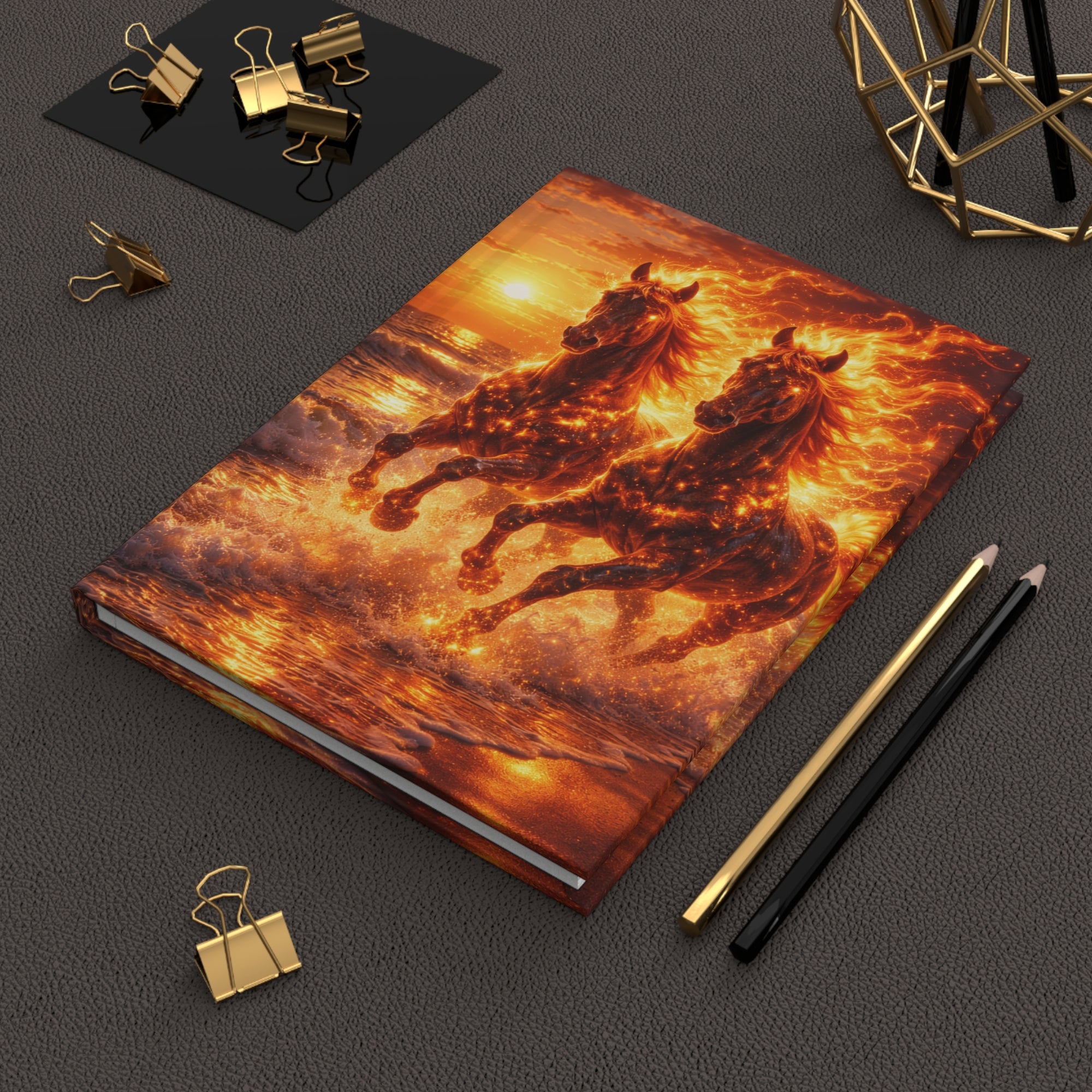 Twin Fire Horses Notebook | Fantasy Flame Journal Hardcover
