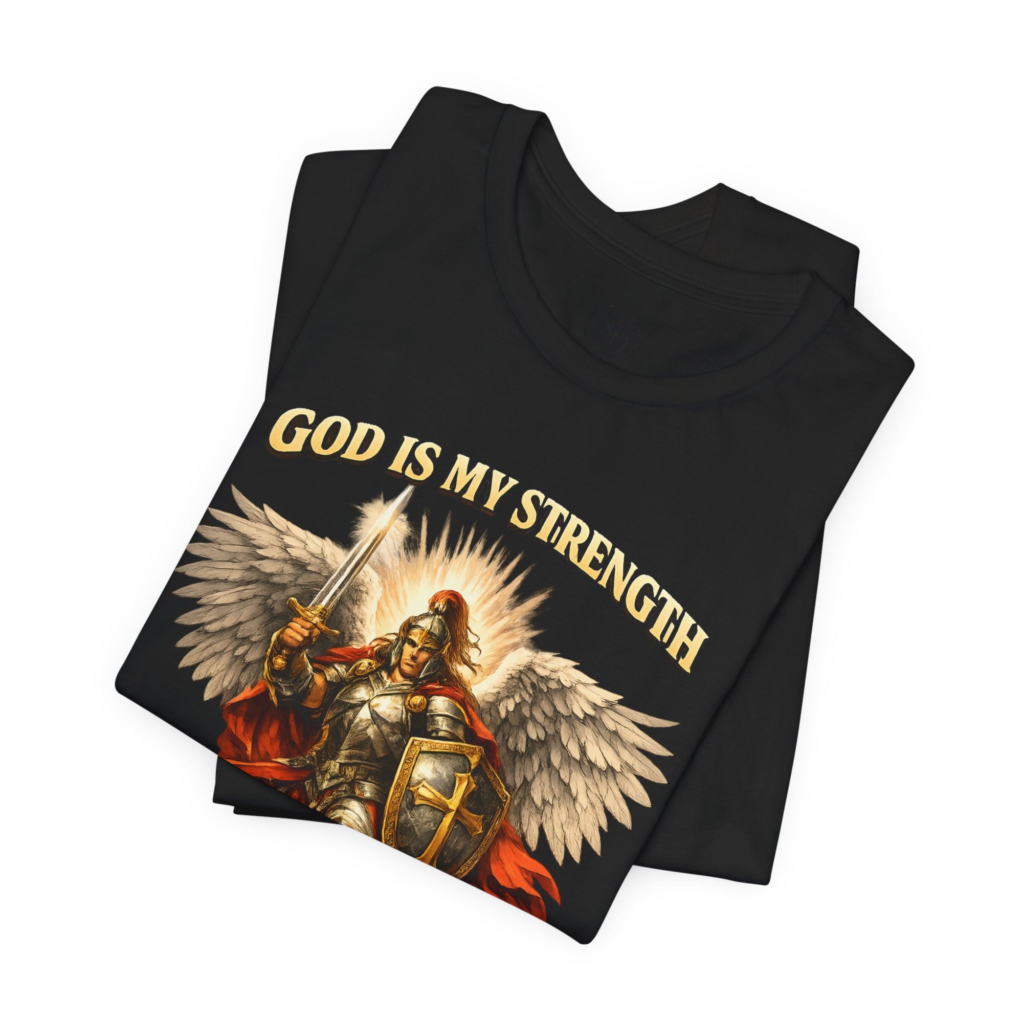 Christian T-Shirt | Cotton Warrior Angel | God Is My Strength & Protection