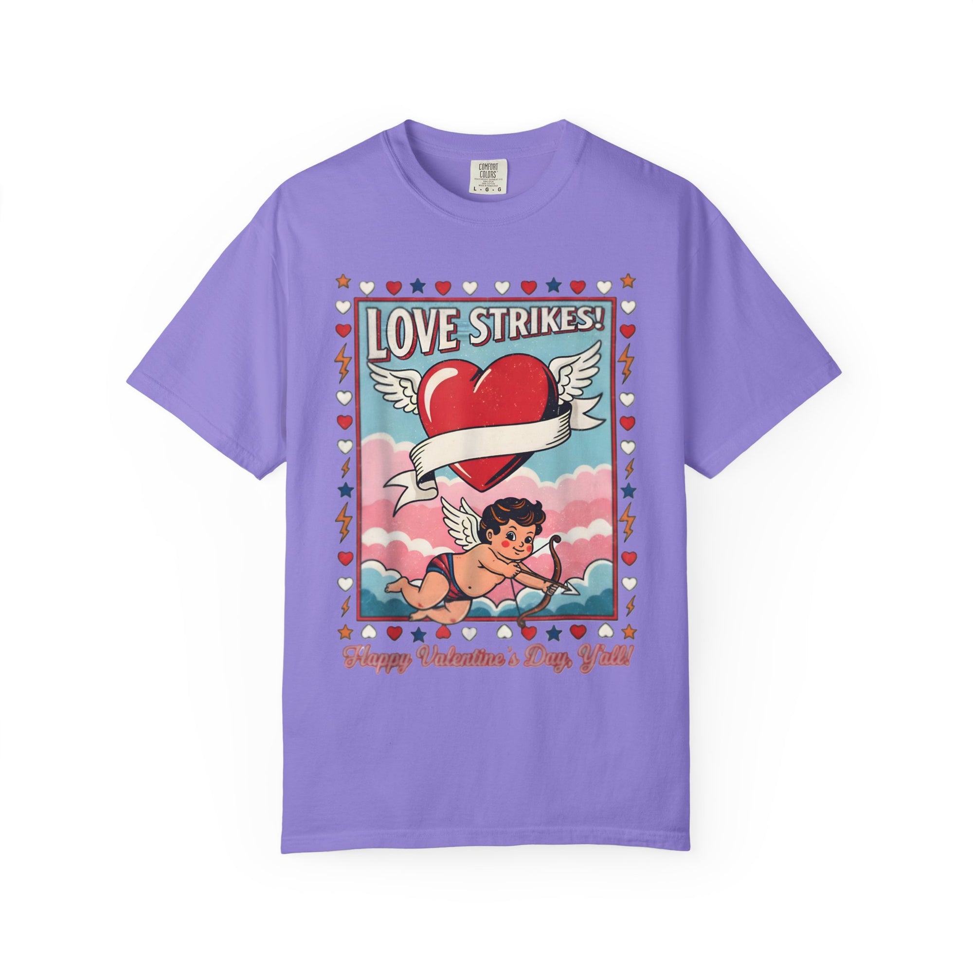 Love Strikes Cupid Heart T-Shirt | Valentine's Day Retro Graphic