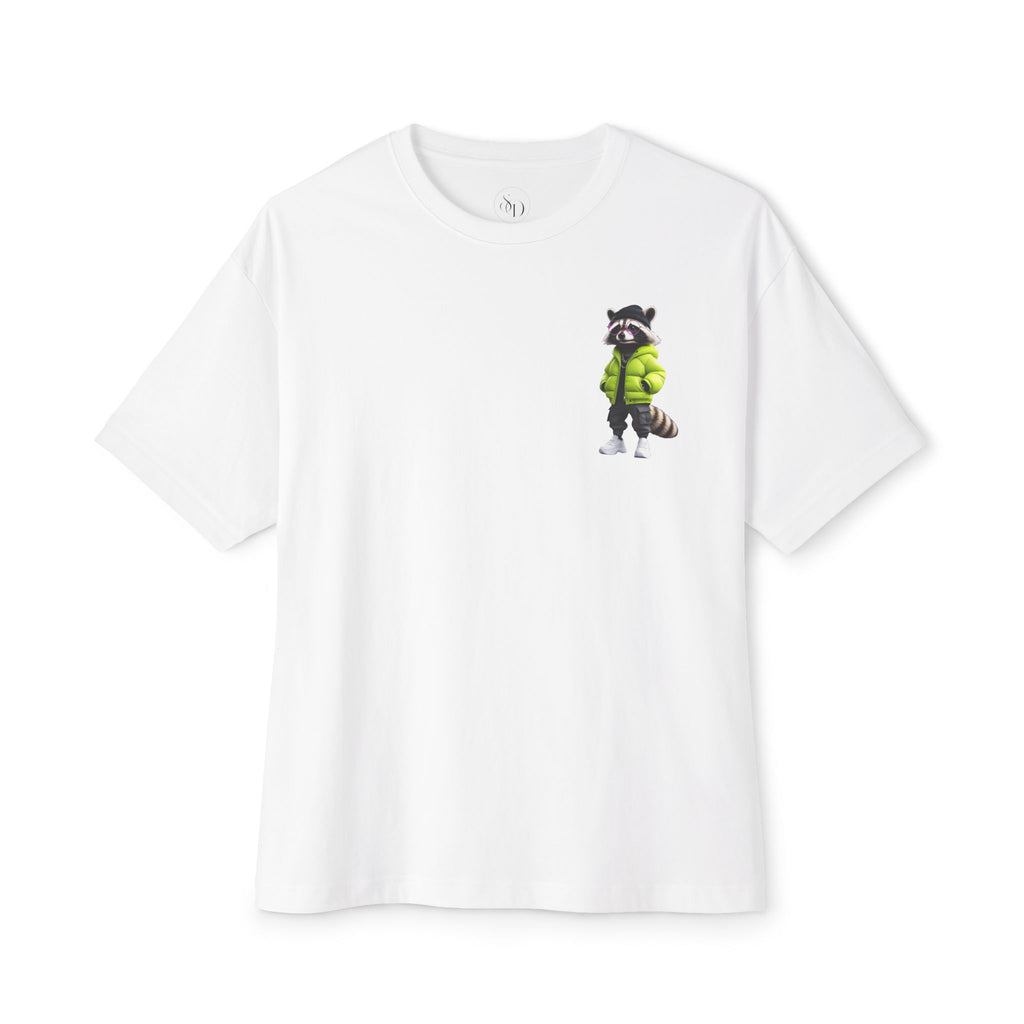 Raccoon Streetwear Tee — Cool Green Puffer Jacket Graphic Shirt