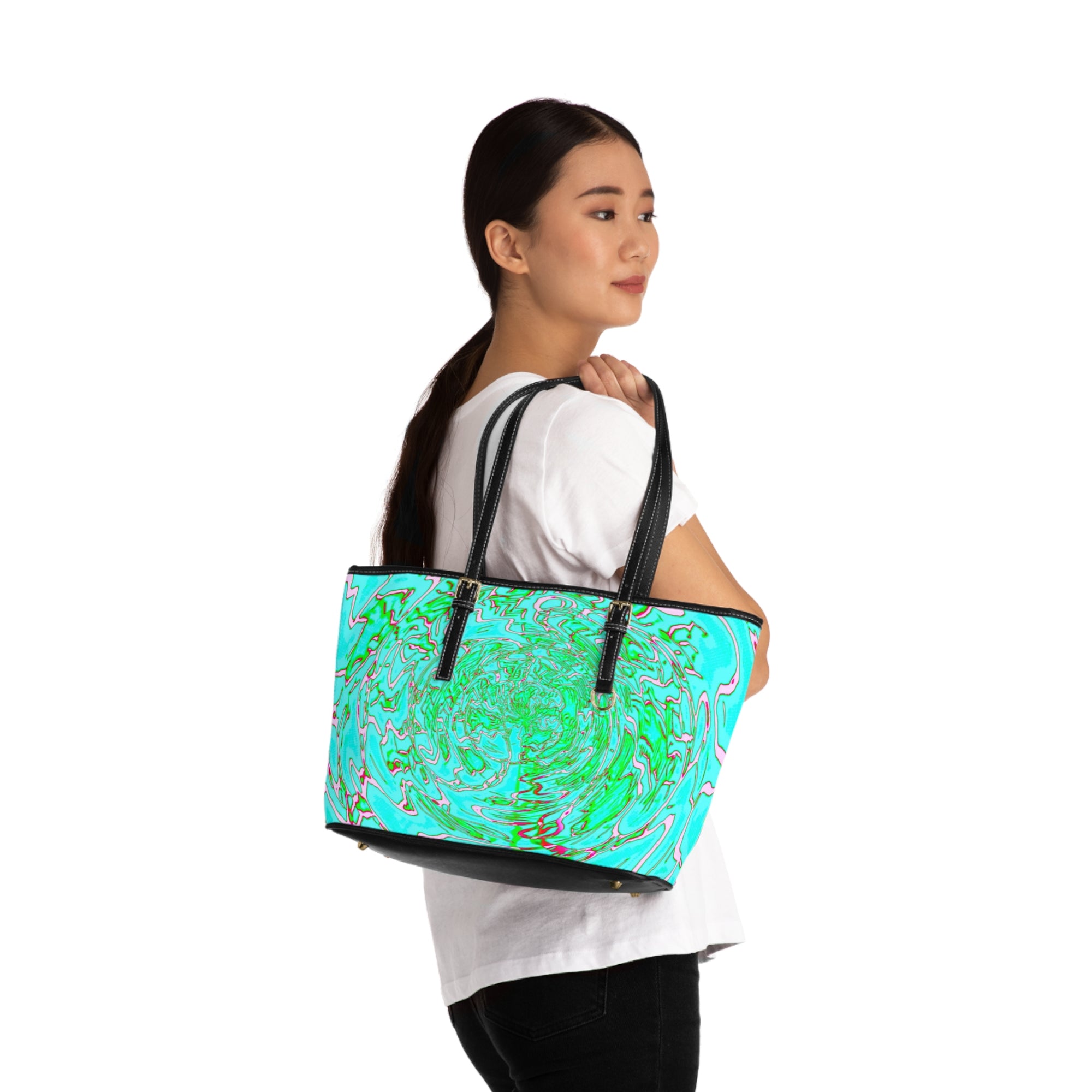 Mint Swirl Tote Bag | Abstract Marble Shoulder Bag