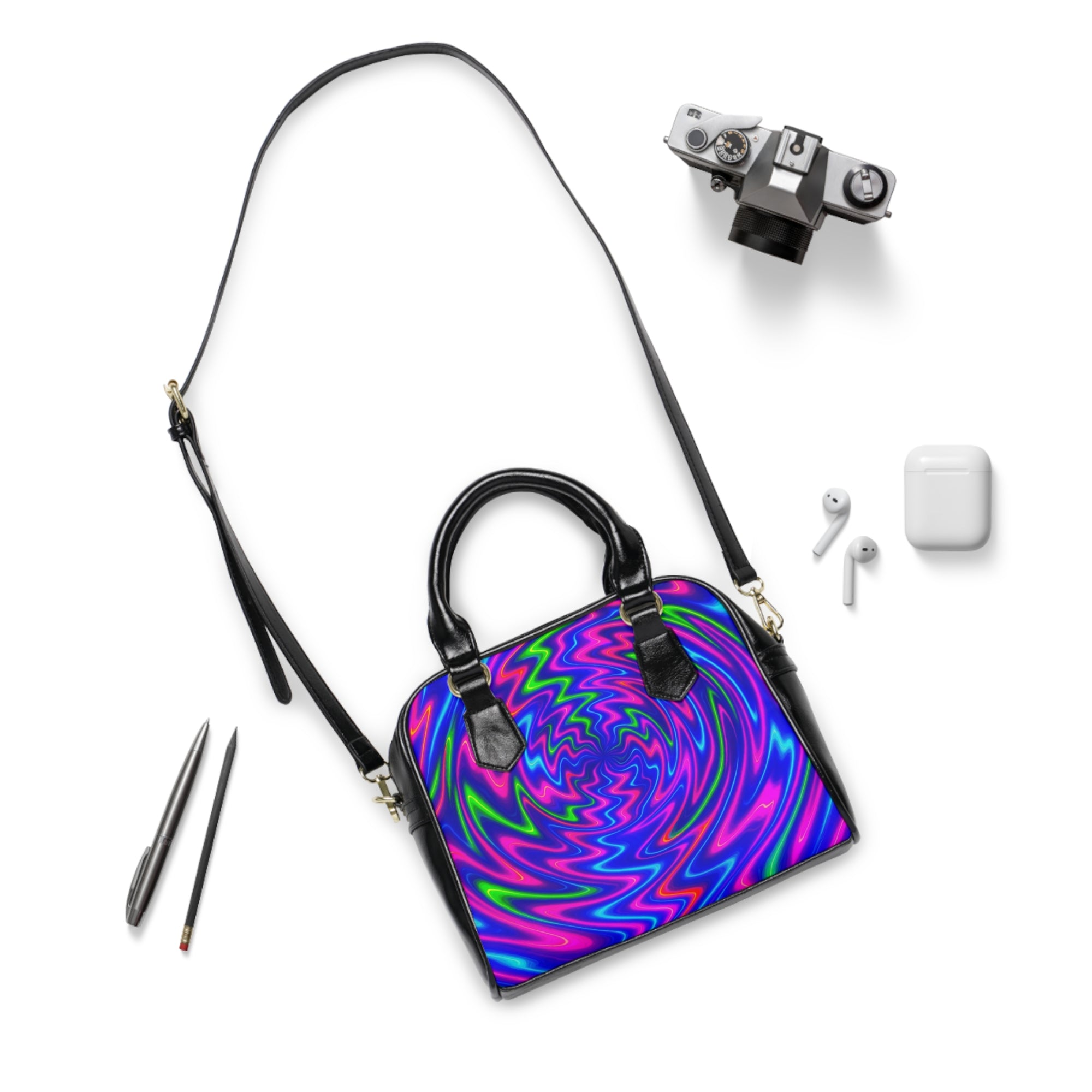 Neon Psychedelic Swirl Handbag | Colorful Statement Shoulder Bag