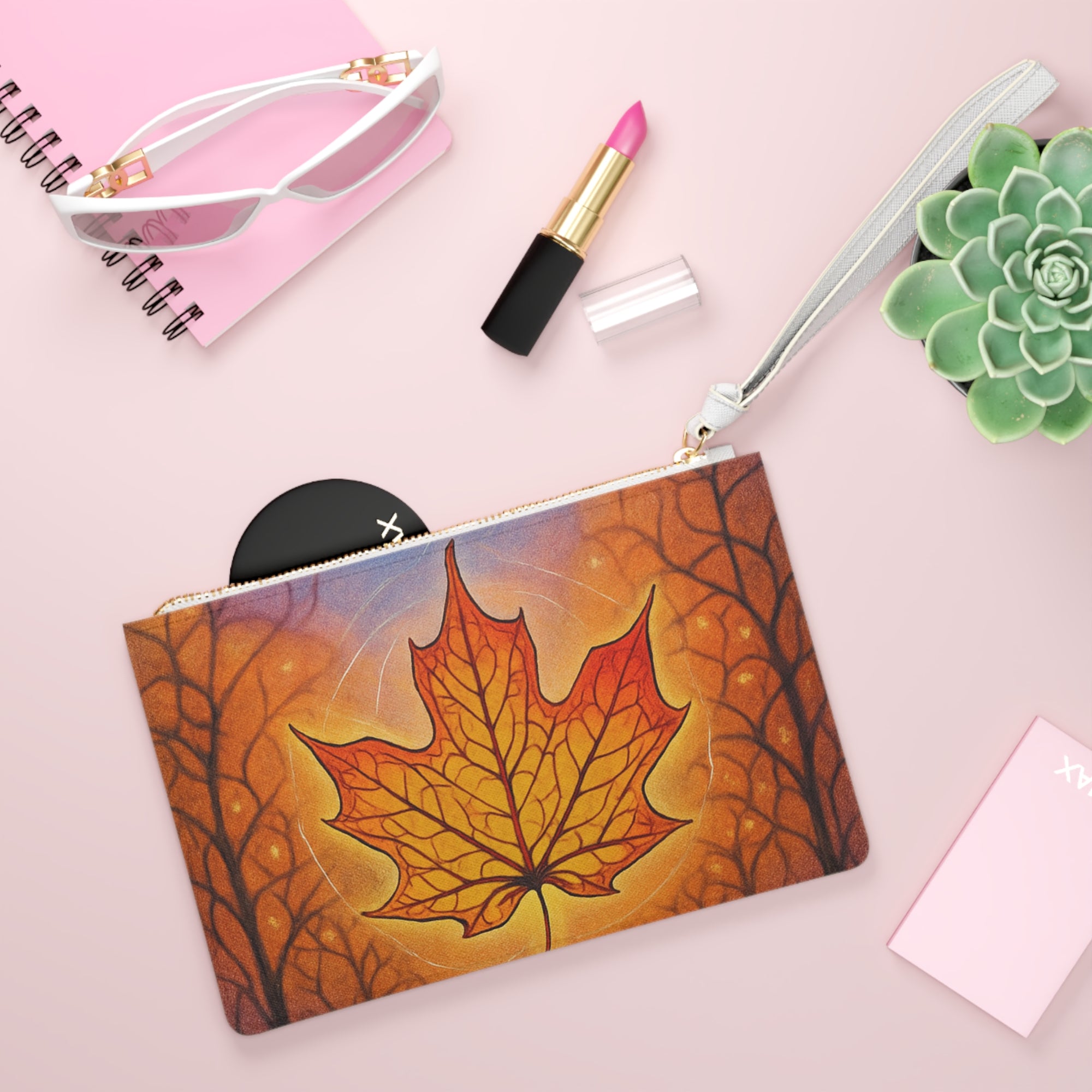 Autumn Maple Leaf Zippered Pouch | Vibrant Fall Makeup Bag
