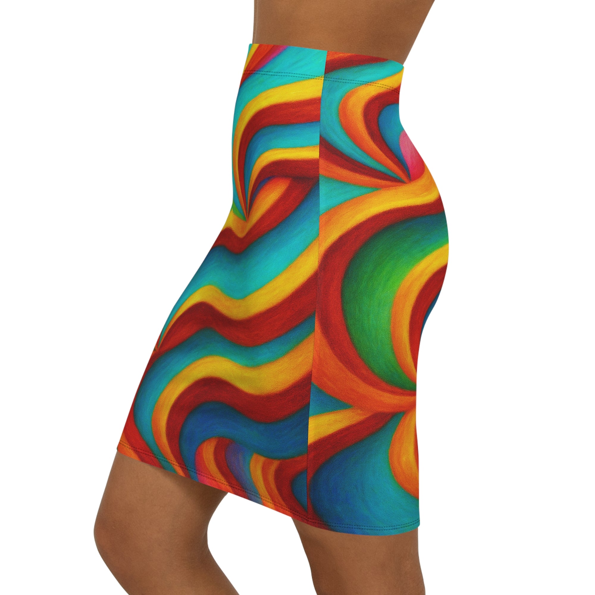 Rainbow Swirl Mini Skirt | Vibrant Multicolored Bodycon | Bold Abstract Statement Piece