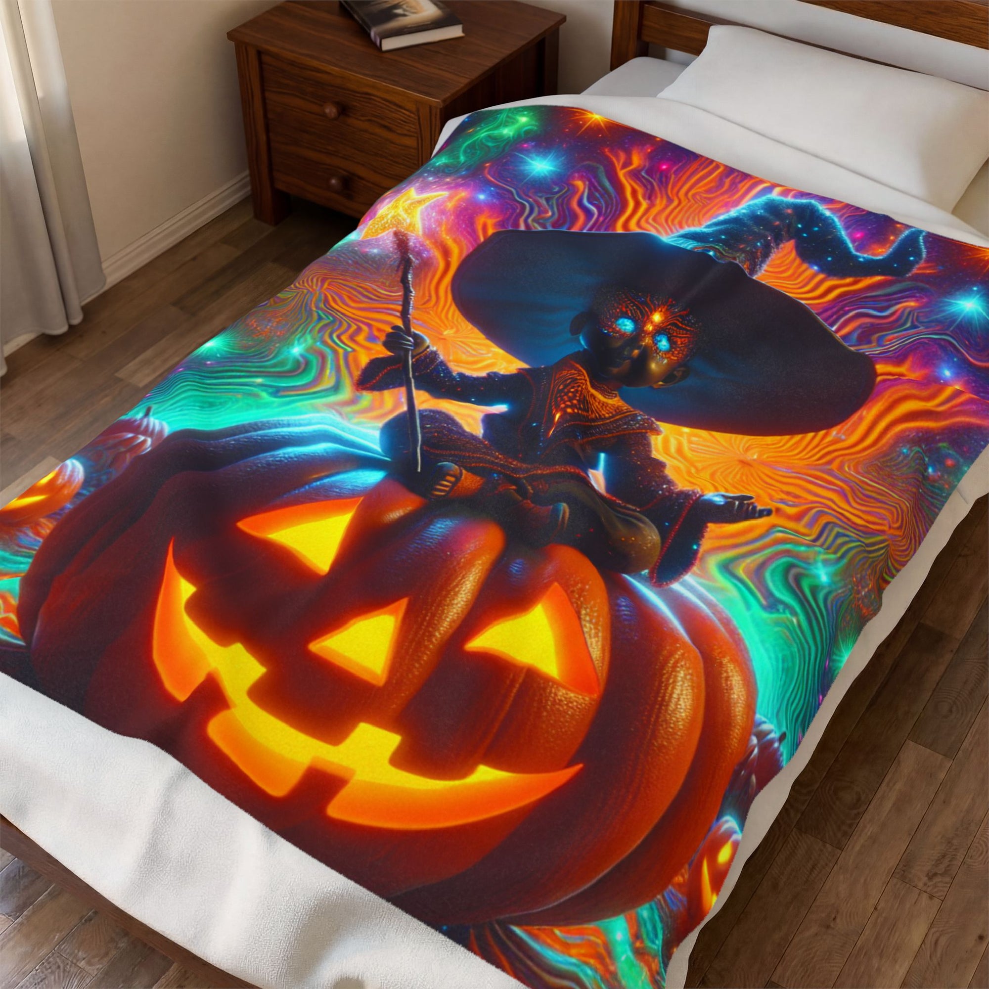 Halloween Witch Blanket | Spooky Pumpkin Throw | Cozy Fall Decor