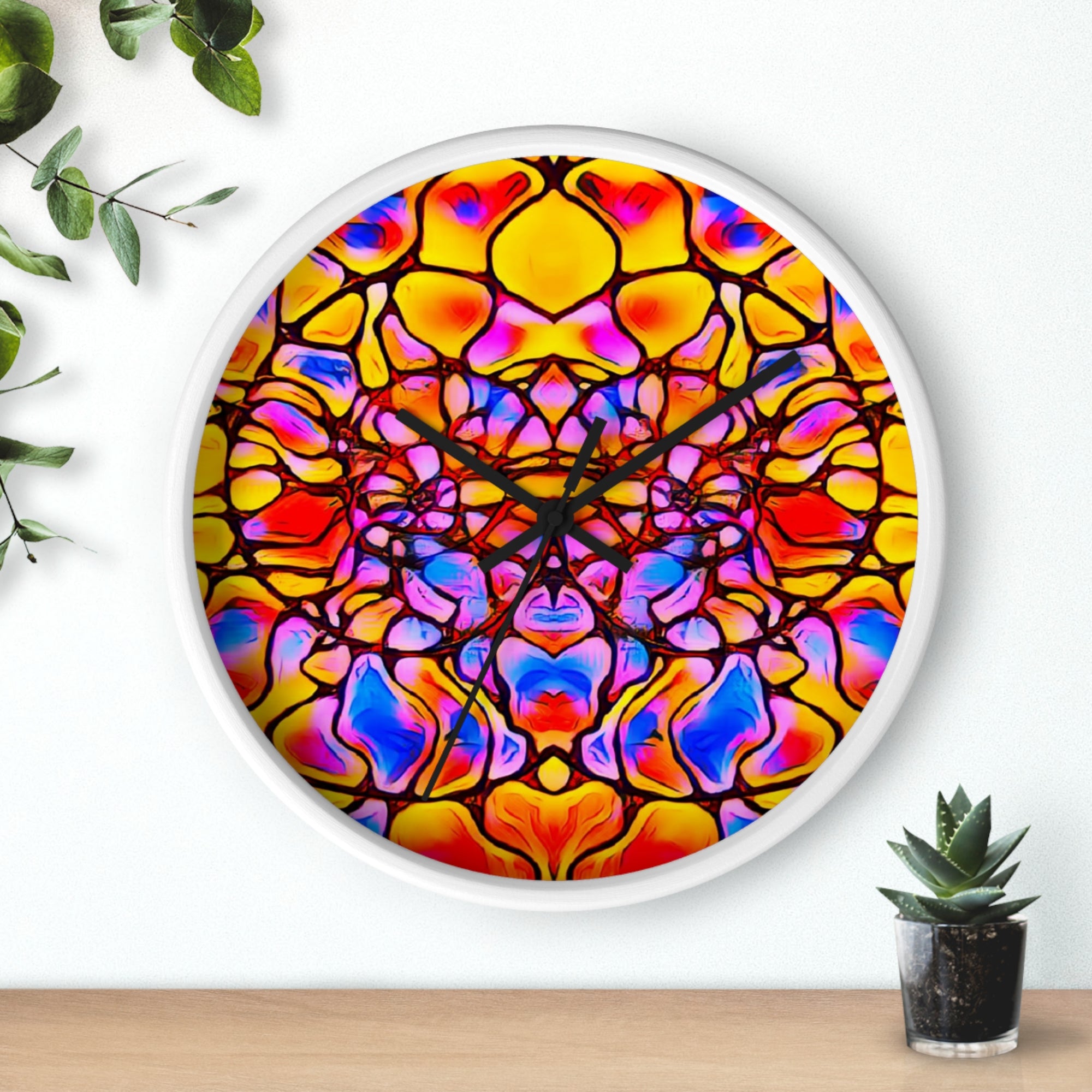 Stained Glass Kaleidoscope Wall Clock | Jewel Tone Abstract Home Decor | Silent Art Gift