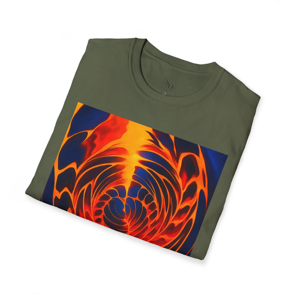 Fiery Vortex Abstract Unisex Tee | Vibrant Lava Swirl Graphic Shirt | Modern Art Apparel