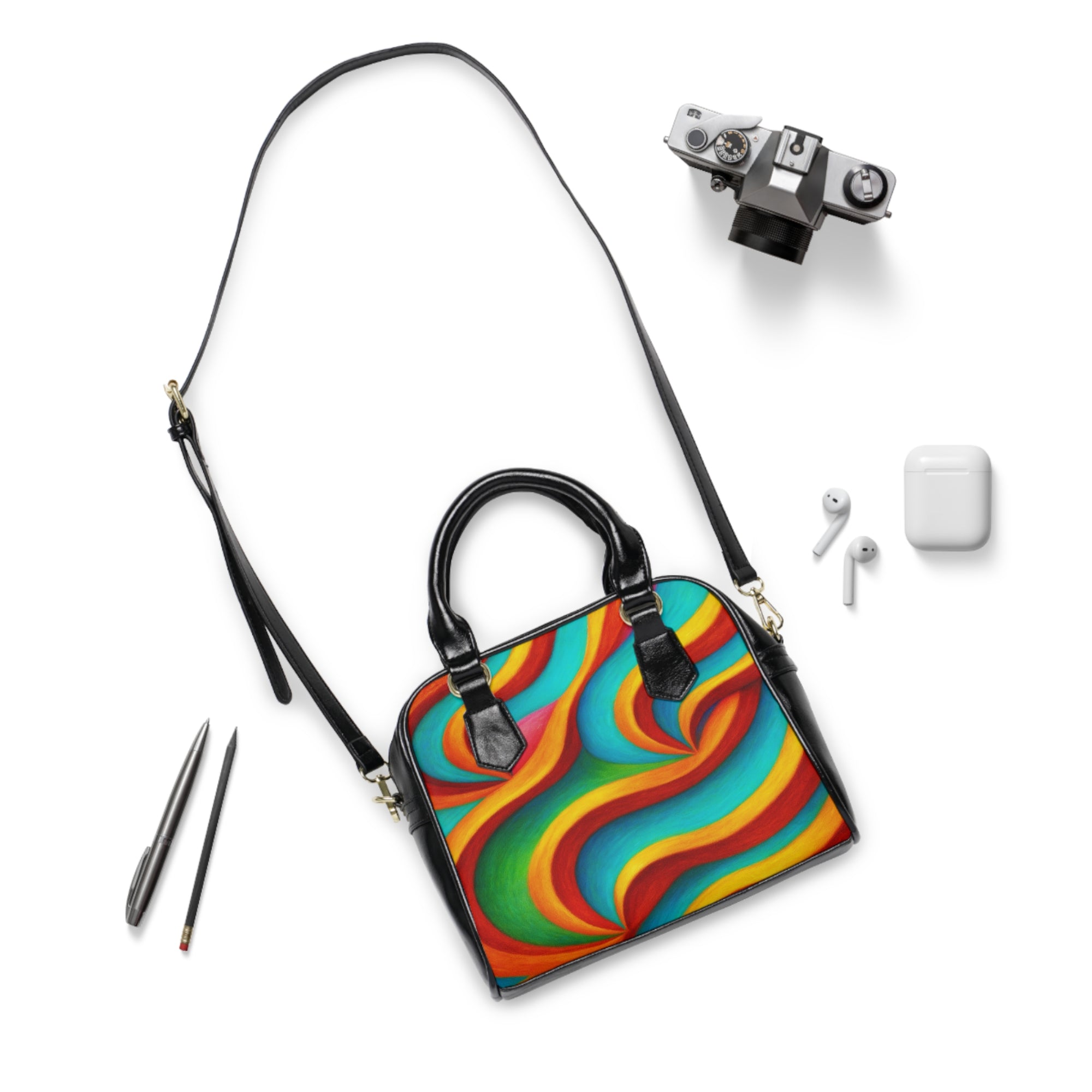 Retro Rainbow Swirl Handbag | Colorful Vintage Style Shoulder Bag