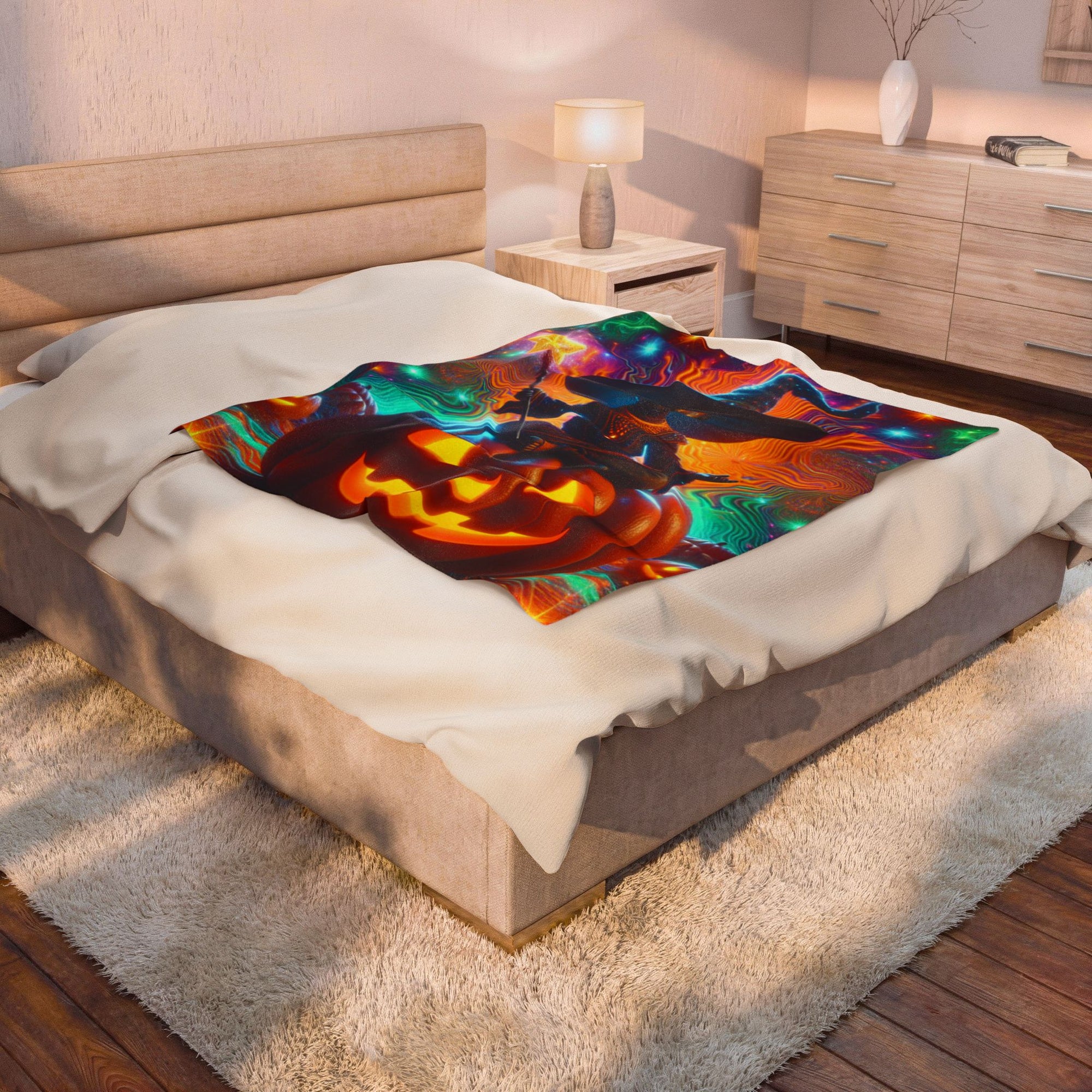 Halloween Witch Blanket | Spooky Pumpkin Throw | Cozy Fall Decor