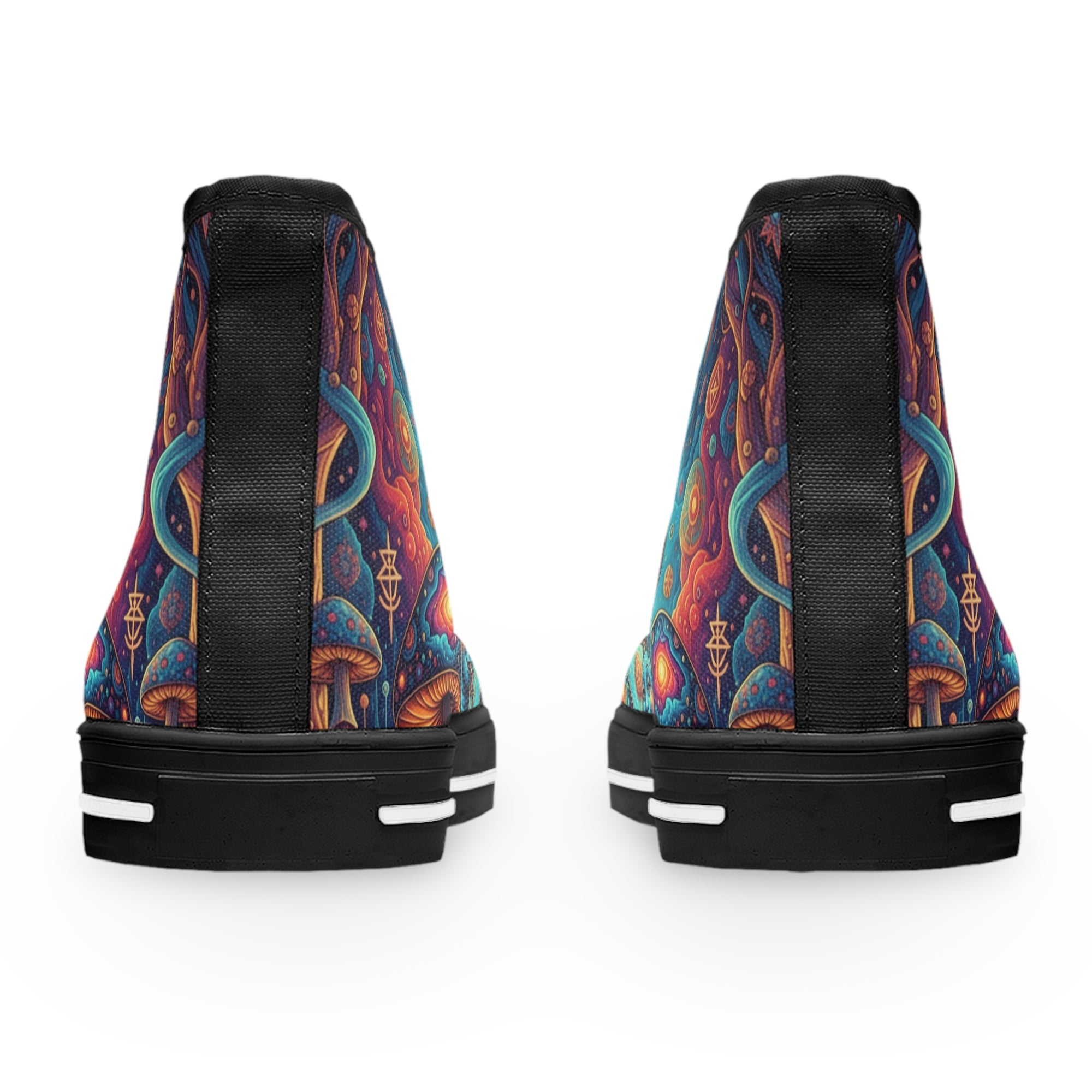 Colorful Psychedelic Mushroom Art High Top Sneakers | Trippy Botanical Pattern