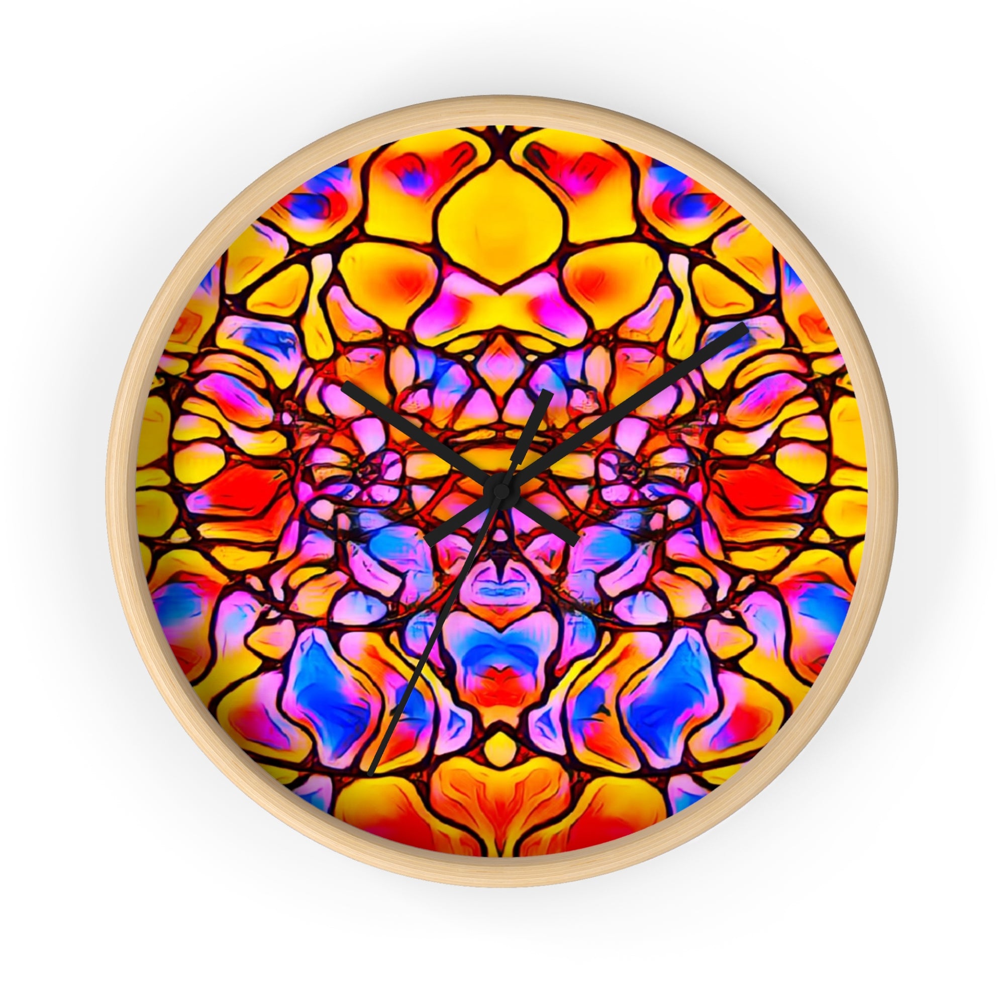 Stained Glass Kaleidoscope Wall Clock | Jewel Tone Abstract Home Decor | Silent Art Gift