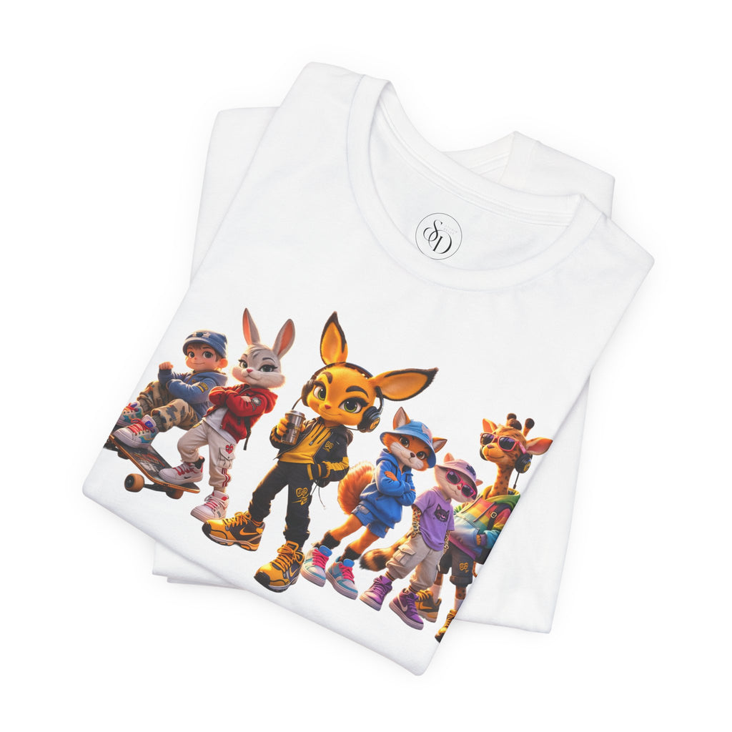 Anthropomorphic Skate Crew T-Shirt | Cartoon Fox, Bunny, Giraffe Characters