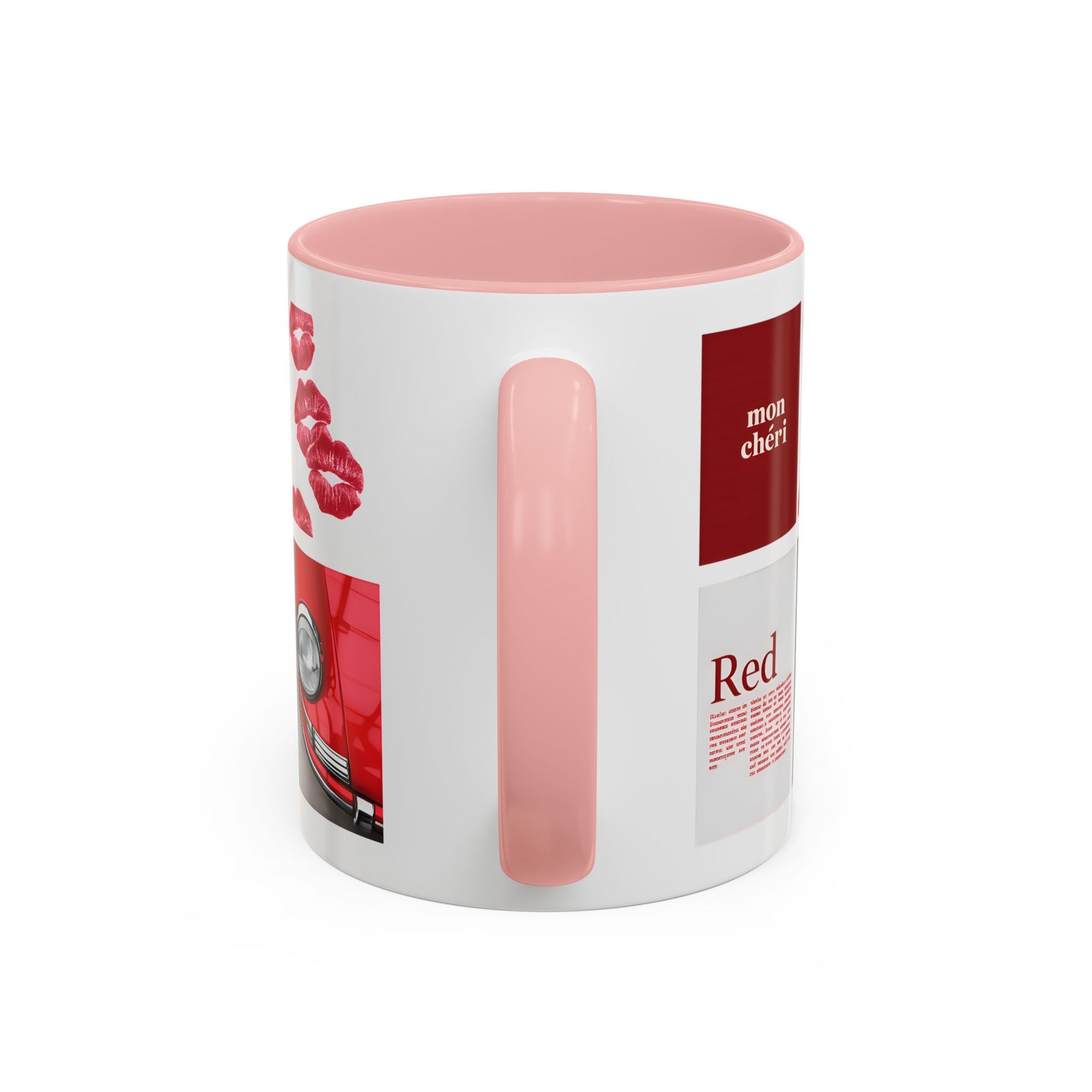 Red Mug | Vintage Car & Kiss Print Coffee Cup | Colorful Ceramic