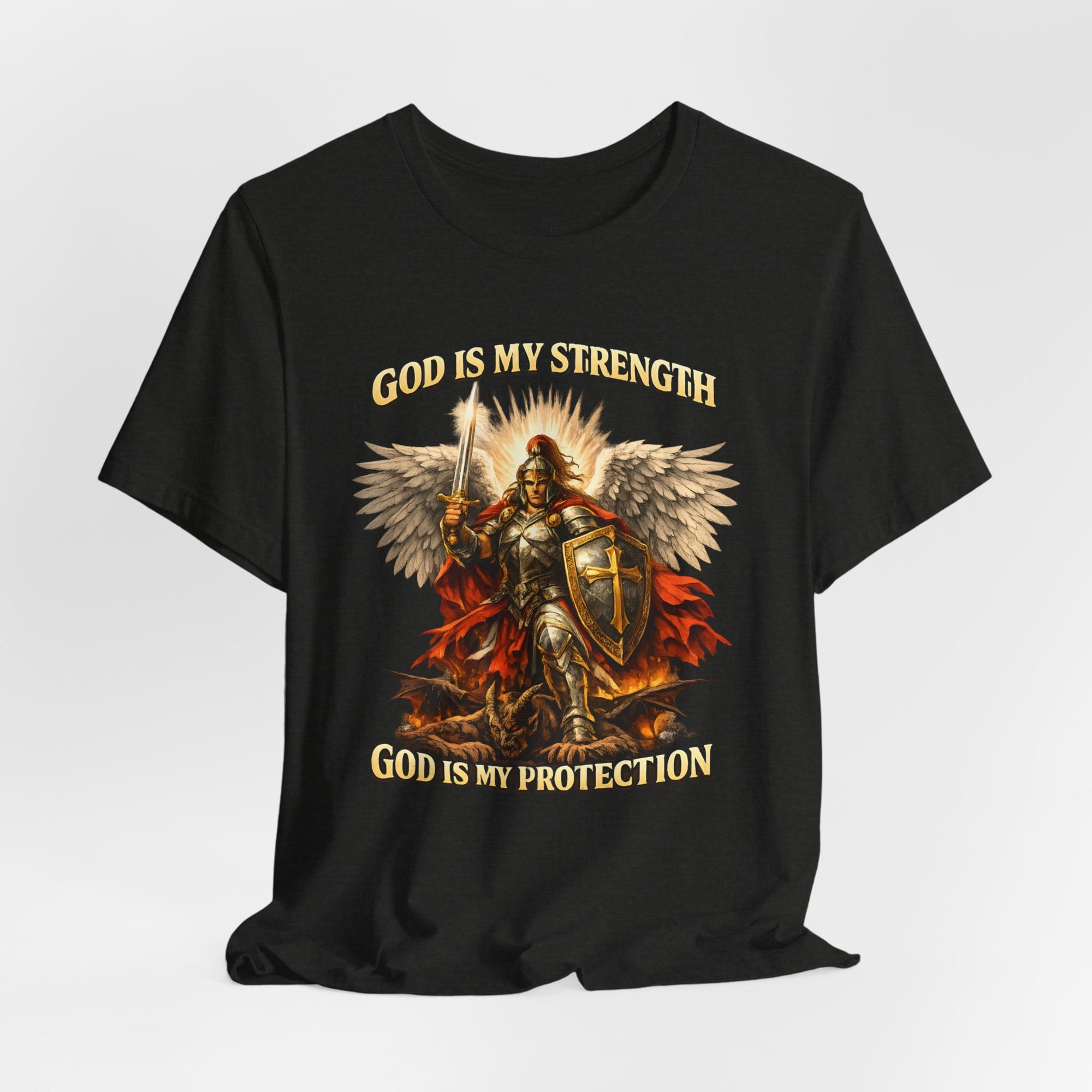 Christian T-Shirt | Cotton Warrior Angel | God Is My Strength & Protection