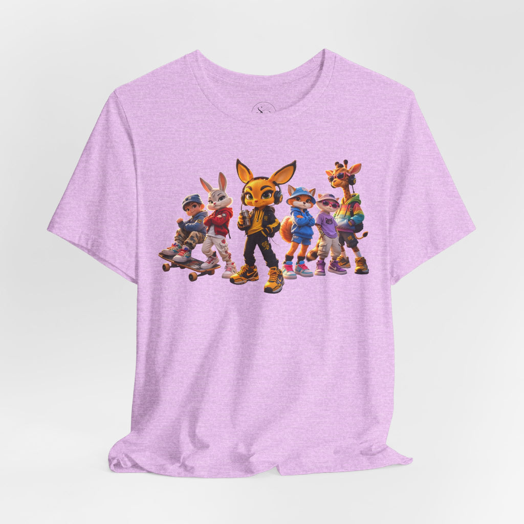 Anthropomorphic Skate Crew T-Shirt | Cartoon Fox, Bunny, Giraffe Characters