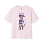 Cool Cat Graphic Oversized Tee – Purple Bucket Hat Streetwear T-Shirt