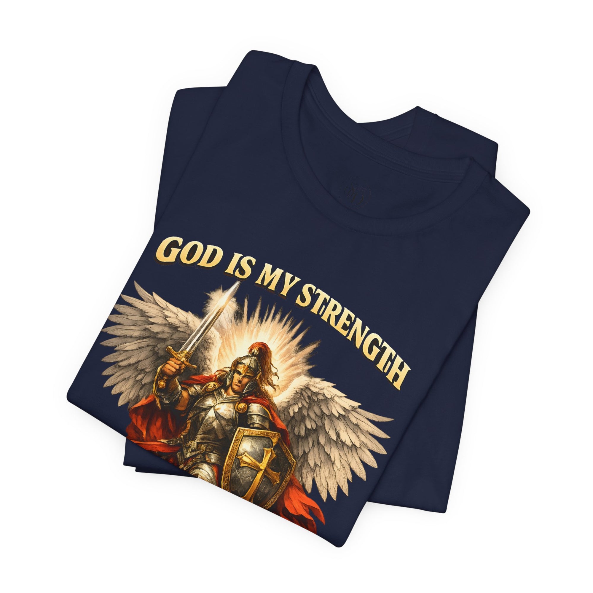 Christian T-Shirt | Cotton Warrior Angel | God Is My Strength & Protection