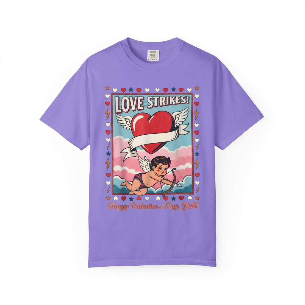 Love Strikes Cupid Heart T-Shirt | Valentine's Day Retro Graphic