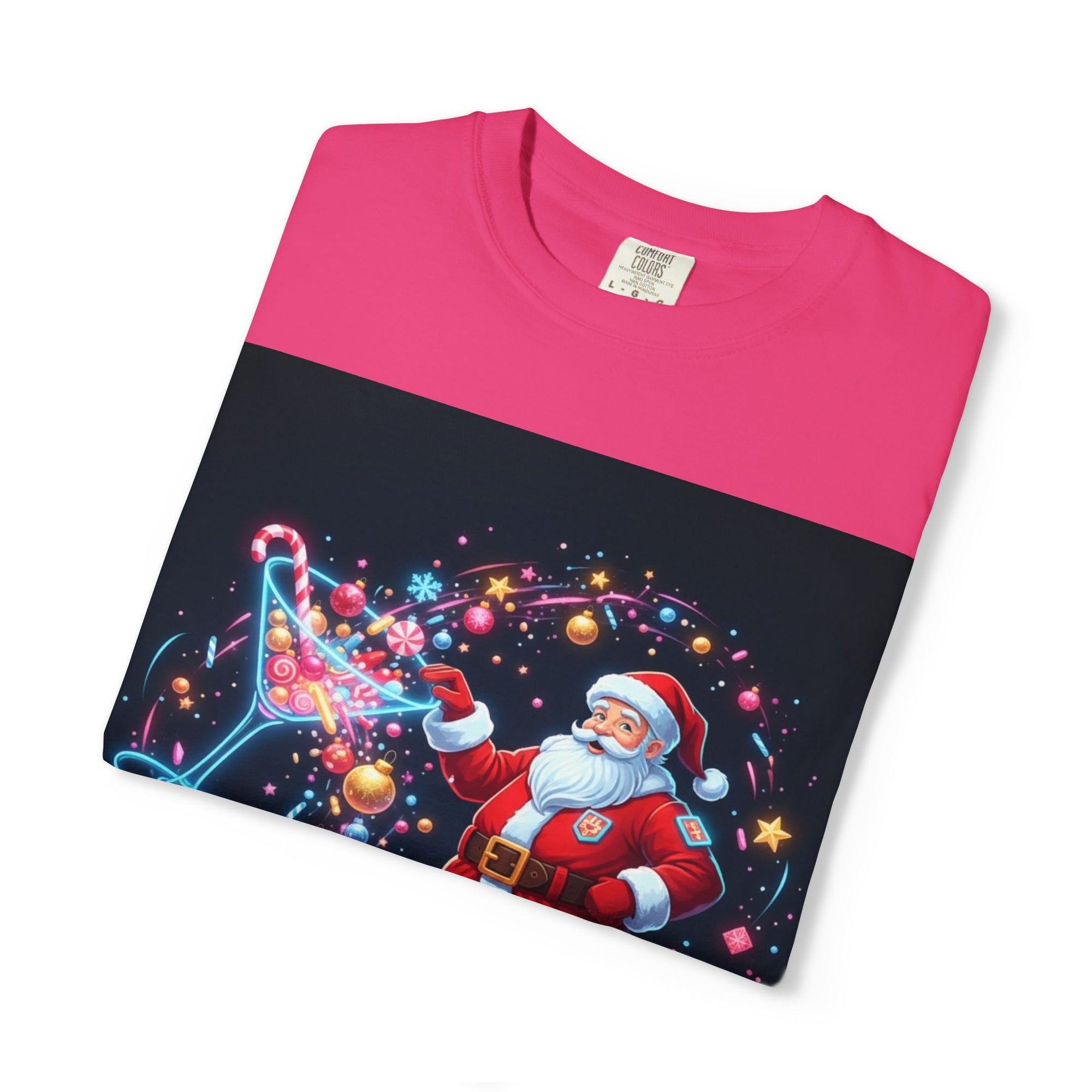 Santa Wizard Illustration T-Shirt | Neon Magical Christmas Tee