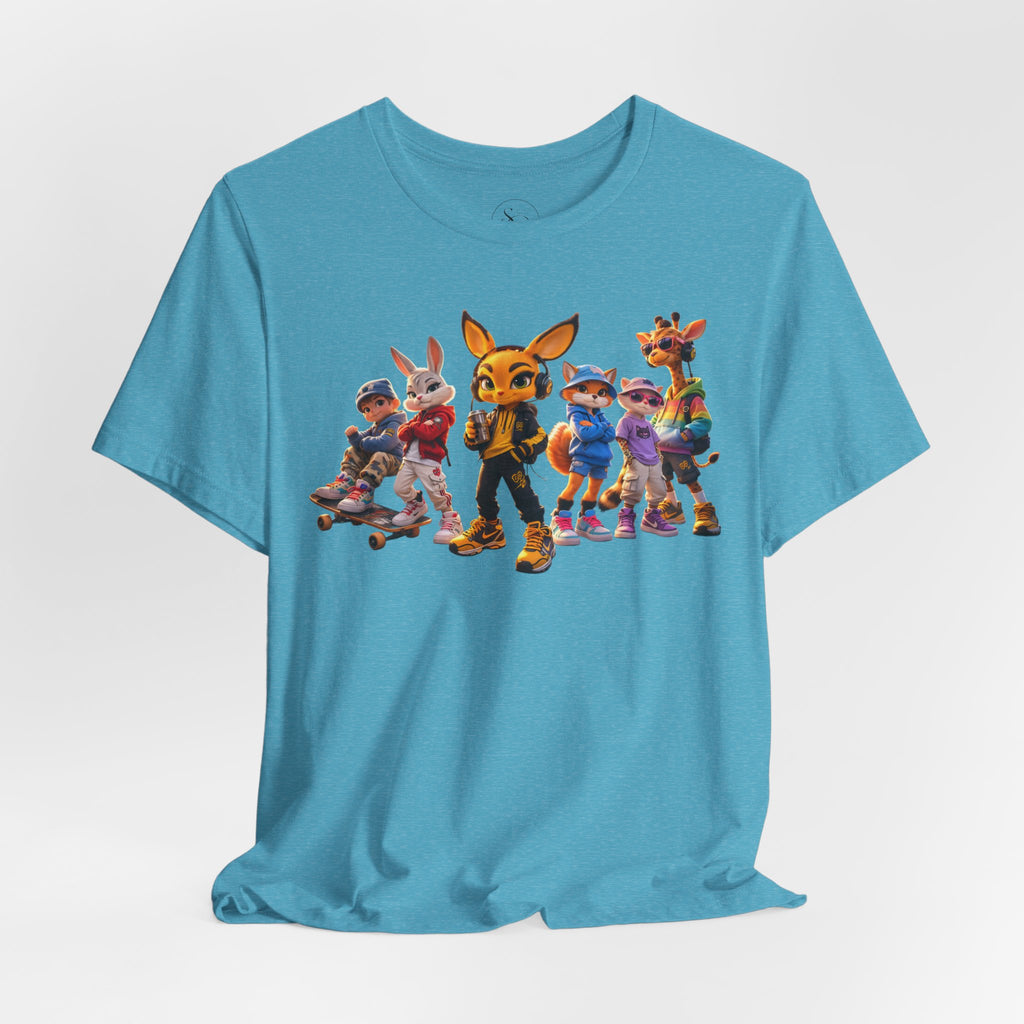 Anthropomorphic Skate Crew T-Shirt | Cartoon Fox, Bunny, Giraffe Characters