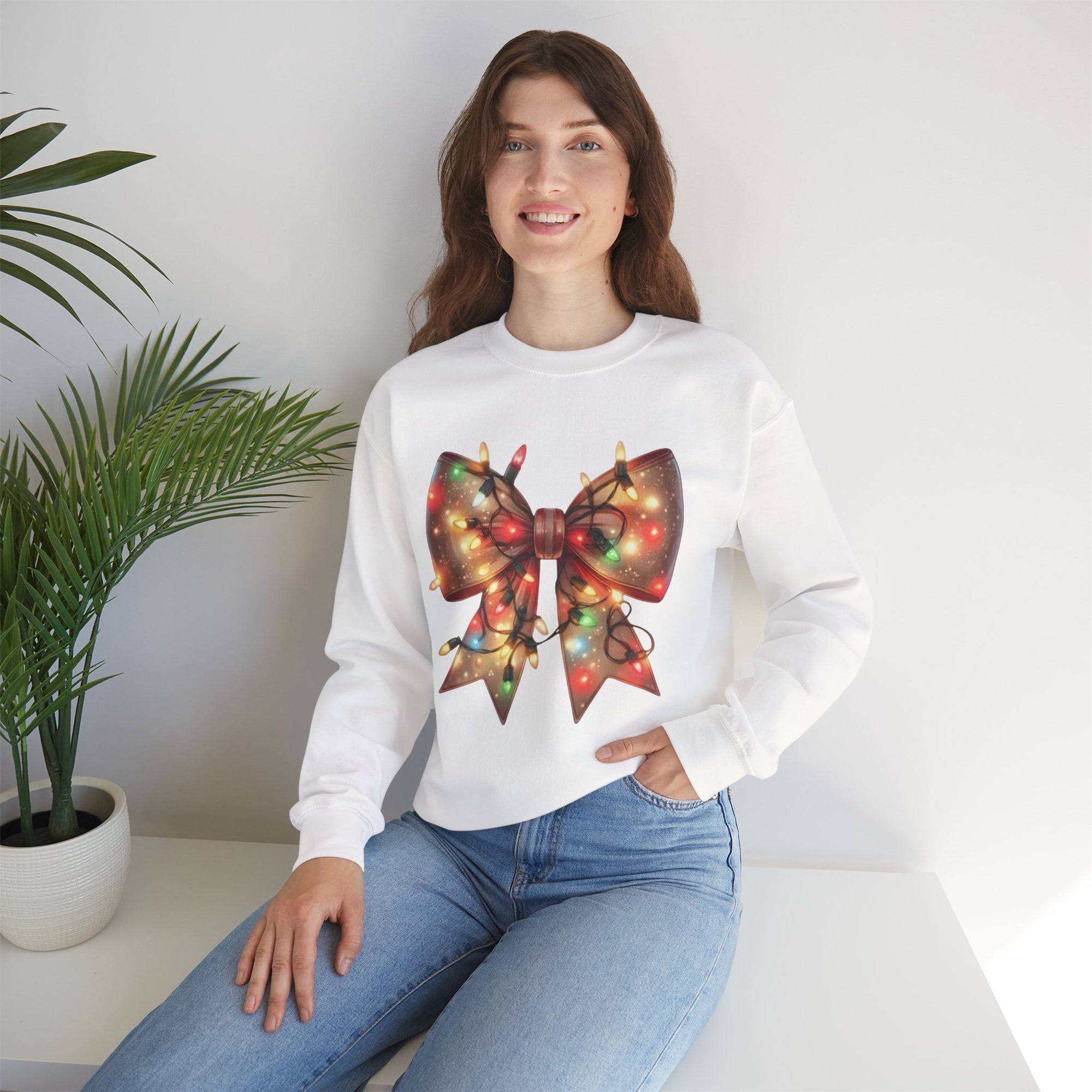 Christmas Bow Sweatshirt | Holiday Lights Crewneck
