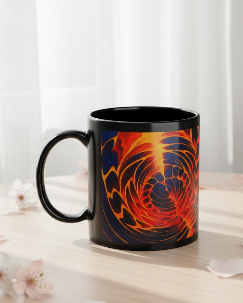 Fire Swirl Mug | Psychedelic Black Coffee Cup | Retro Art Gift