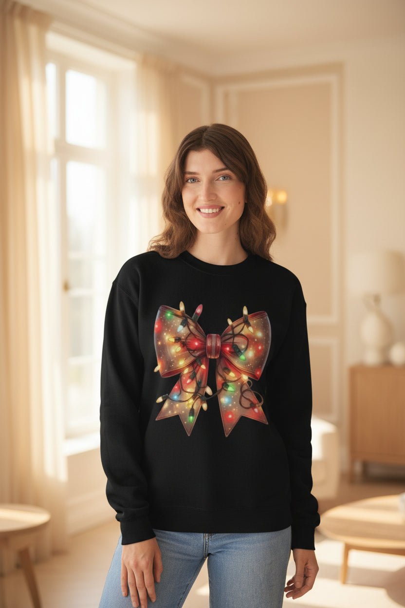 Christmas Bow Sweatshirt | Holiday Lights Crewneck