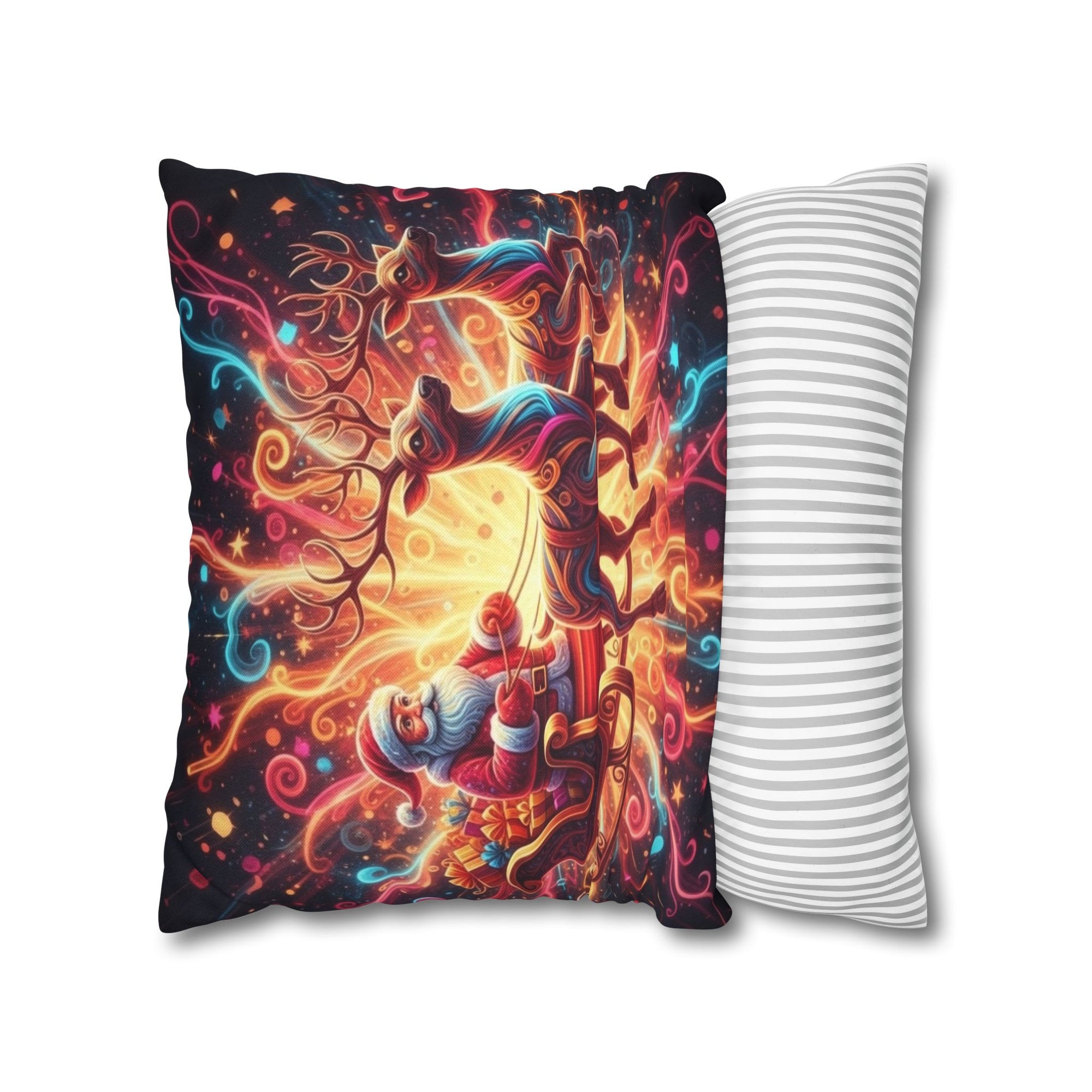 Santa Sleigh Throw Pillow | Christmas Reindeer Cushion