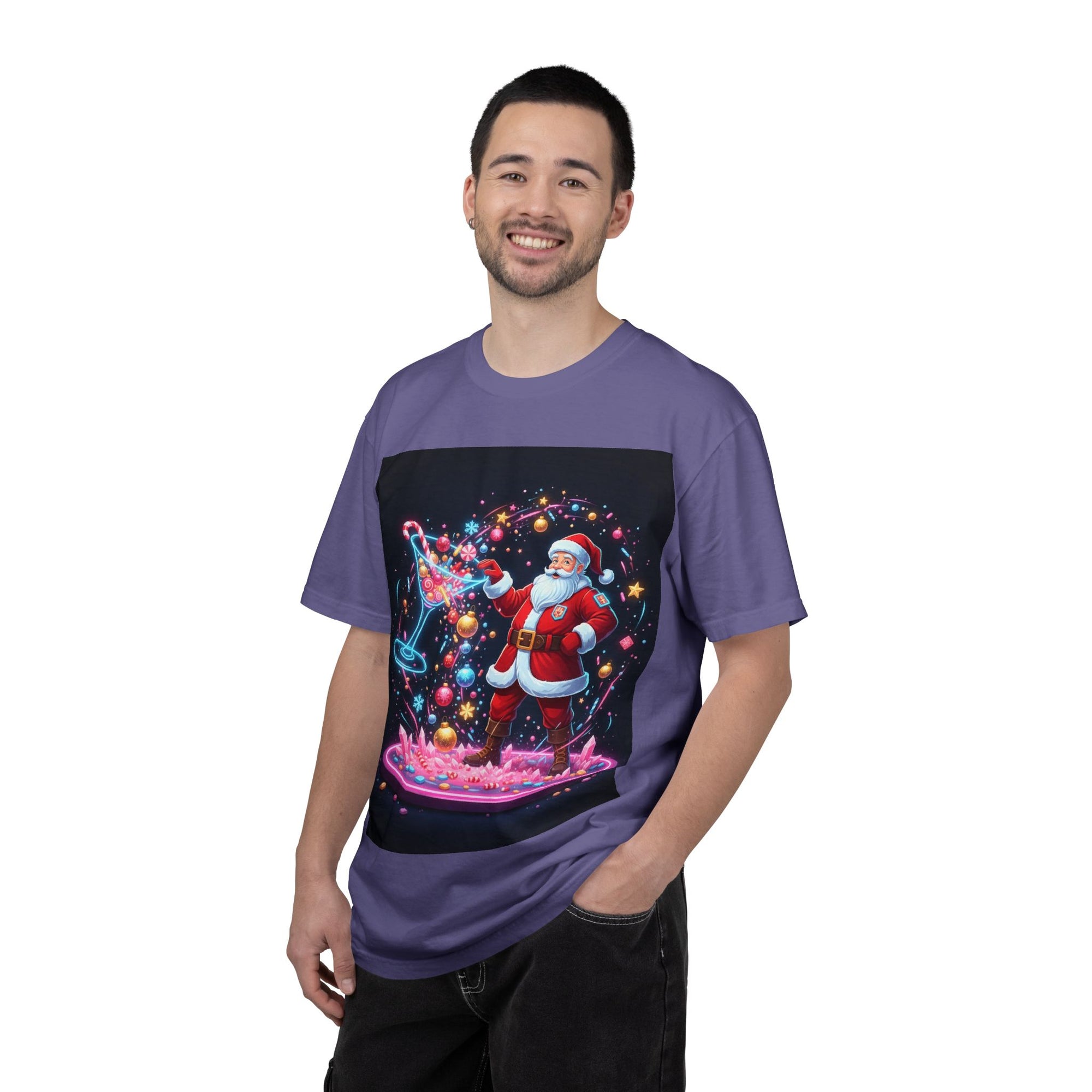 Santa Wizard Illustration T-Shirt | Neon Magical Christmas Tee
