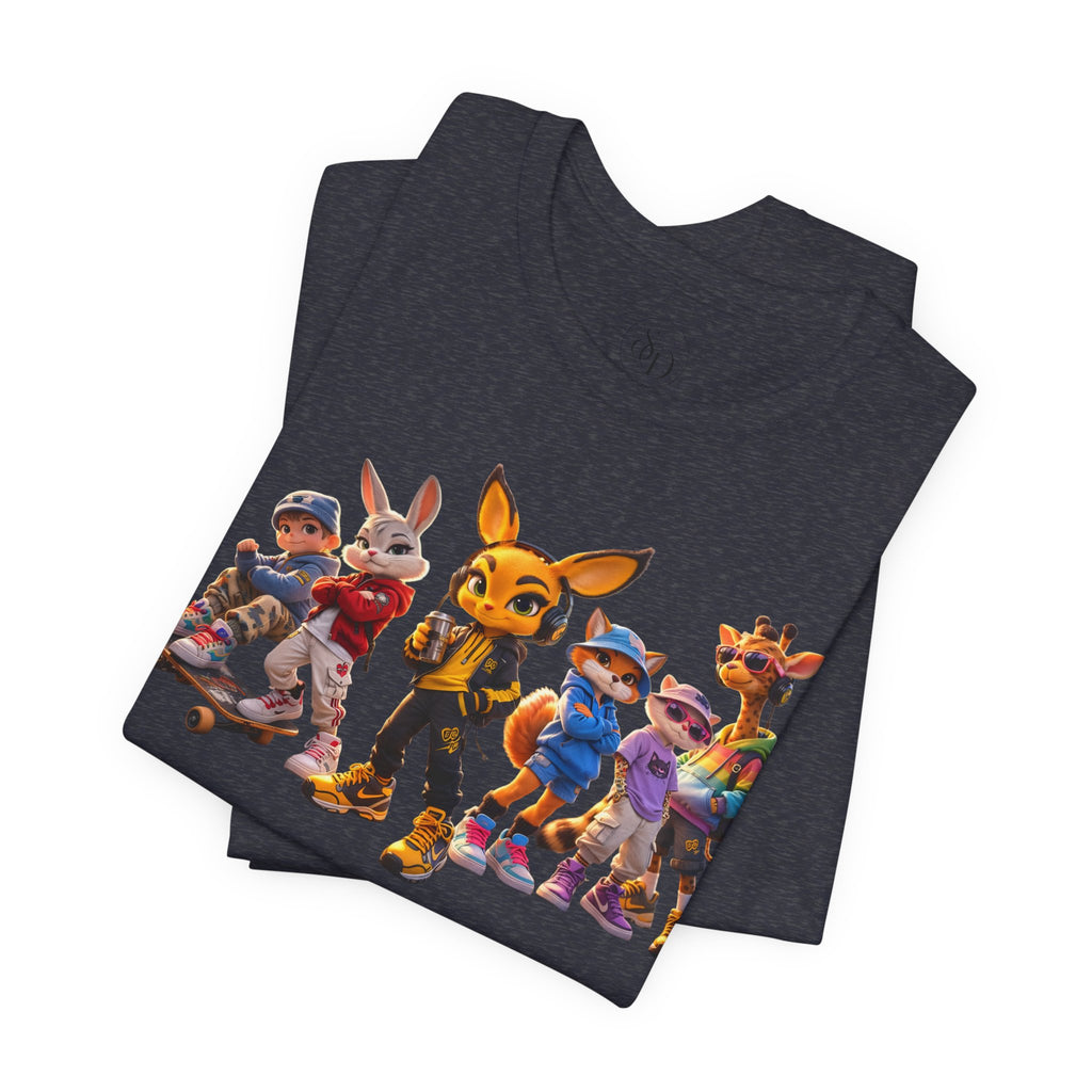 Anthropomorphic Skate Crew T-Shirt | Cartoon Fox, Bunny, Giraffe Characters
