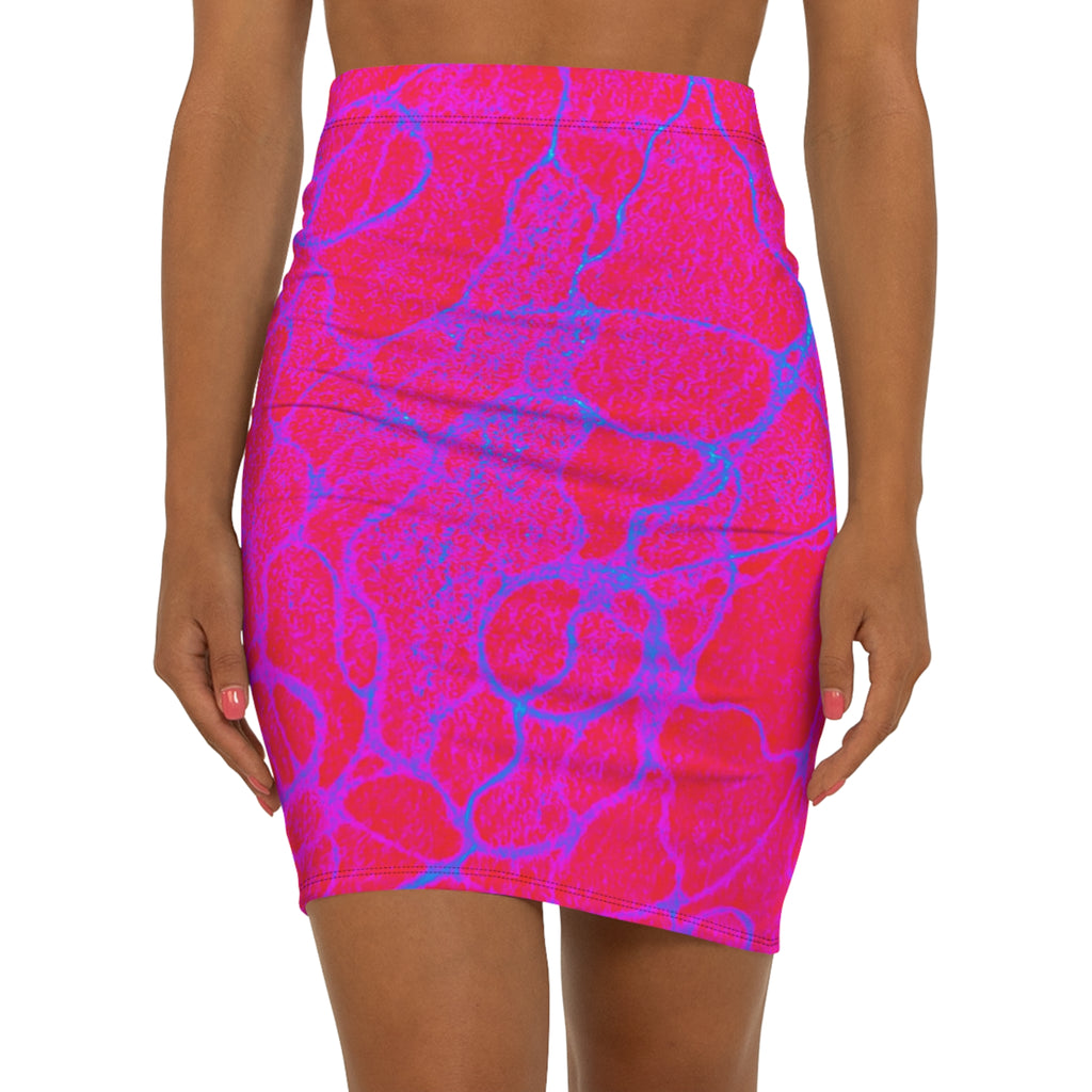 Neon Pink & Blue lightning Mini Skirt | Vibrant Marble Bodycon | Bold Festival Outfit