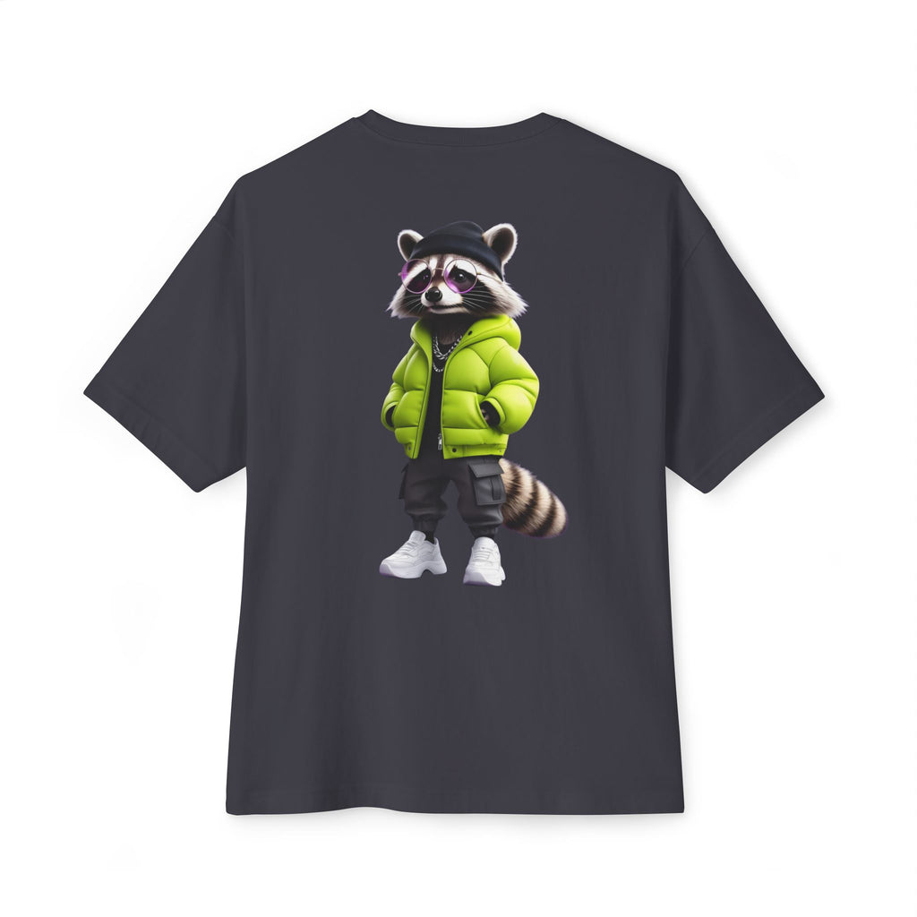 Raccoon Streetwear Tee — Cool Green Puffer Jacket Graphic Shirt