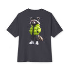 Raccoon Streetwear Tee — Cool Green Puffer Jacket Graphic Shirt