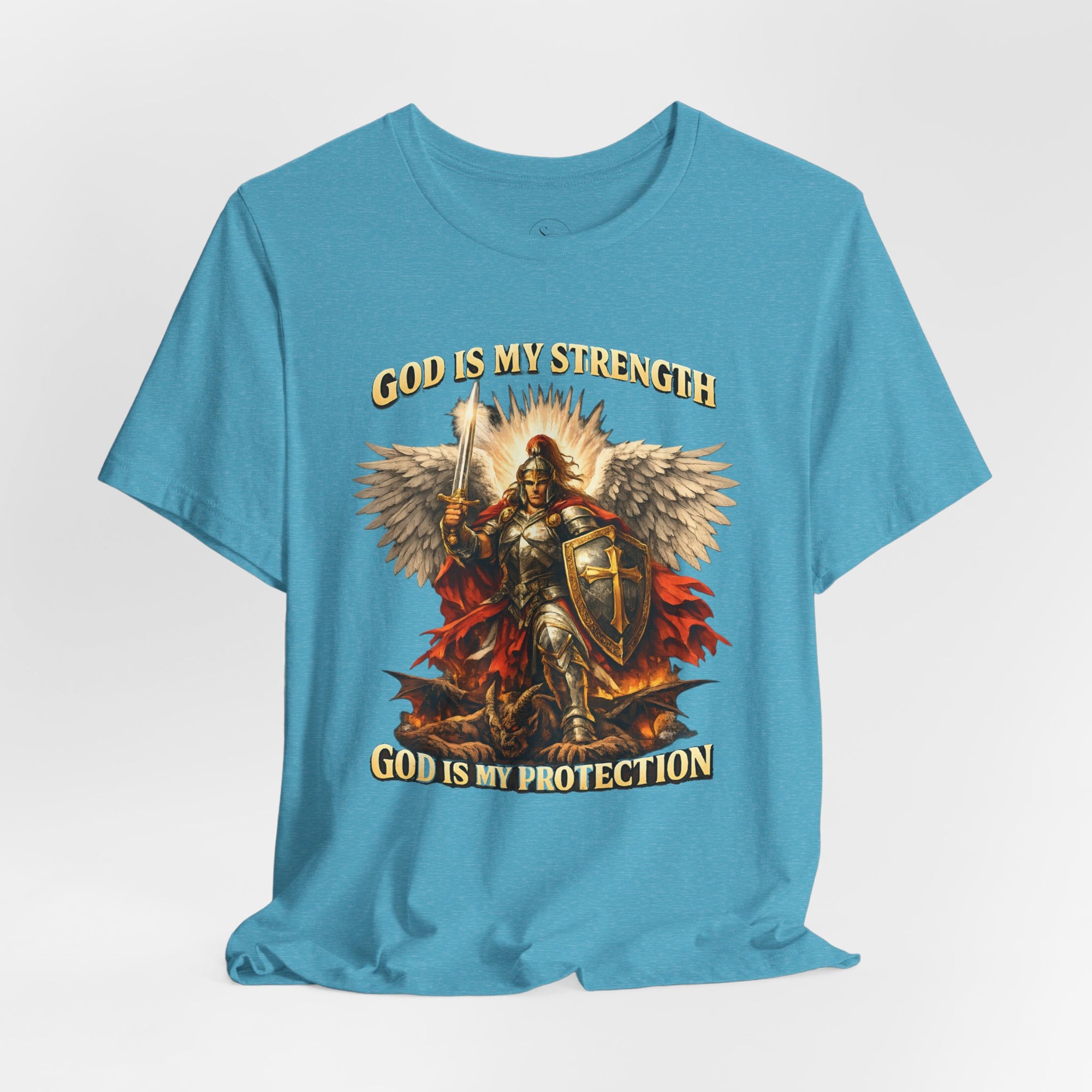 Christian T-Shirt | Cotton Warrior Angel | God Is My Strength & Protection