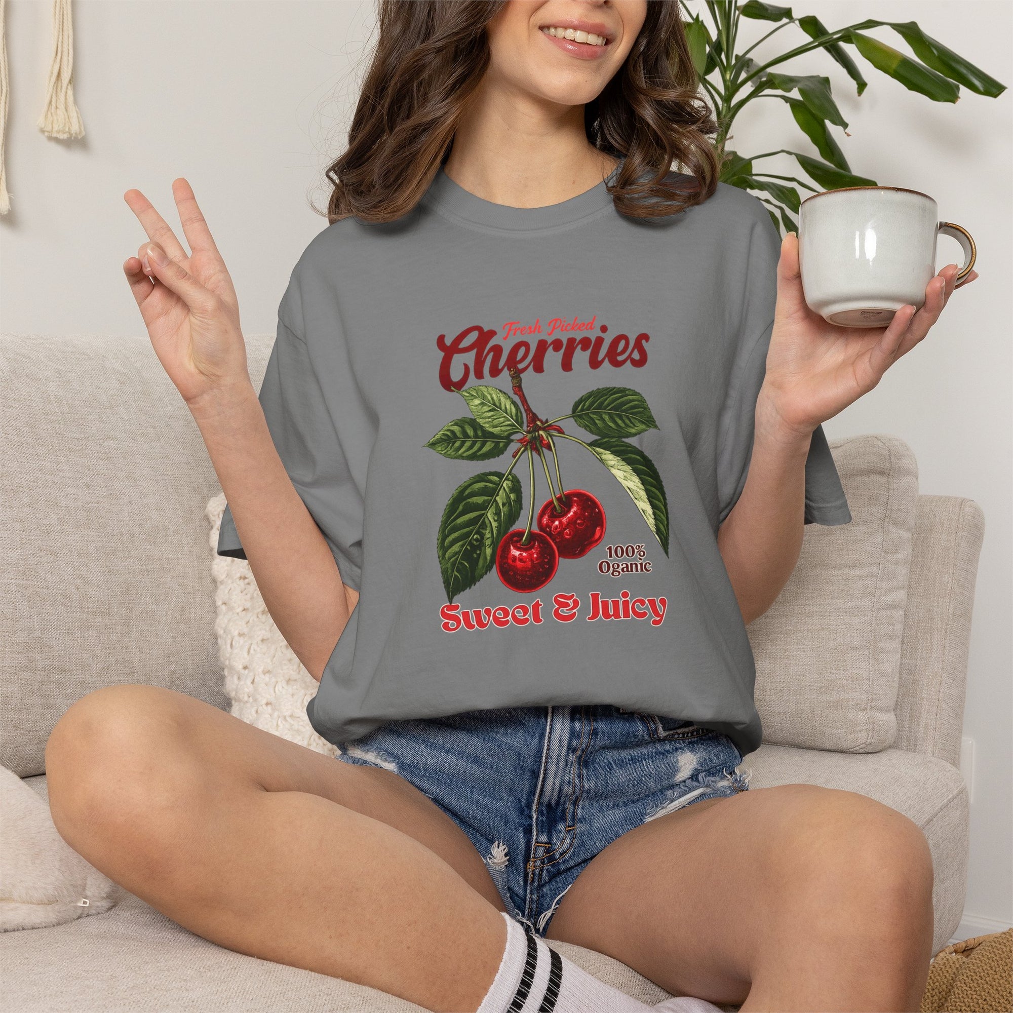 Cherry Vintage Tee — "Fresh Picked Cherries: Sweet & Juicy" Graphic T-Shirt