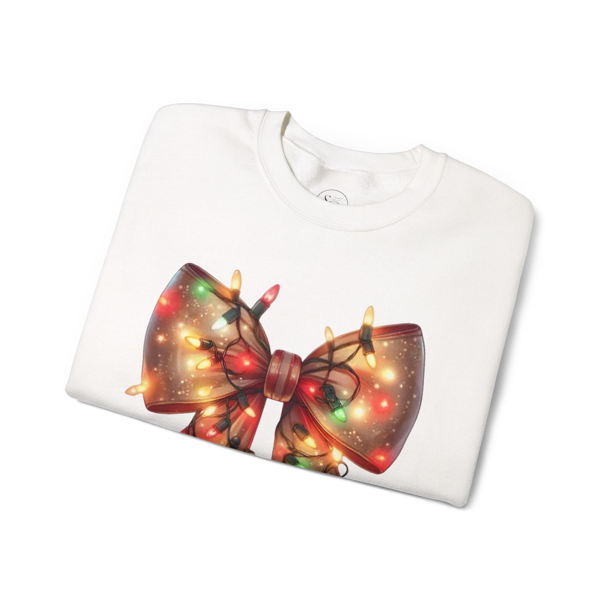 Festive Christmas Bow Sweatshirt | Holiday Lights Ribbon Pullover