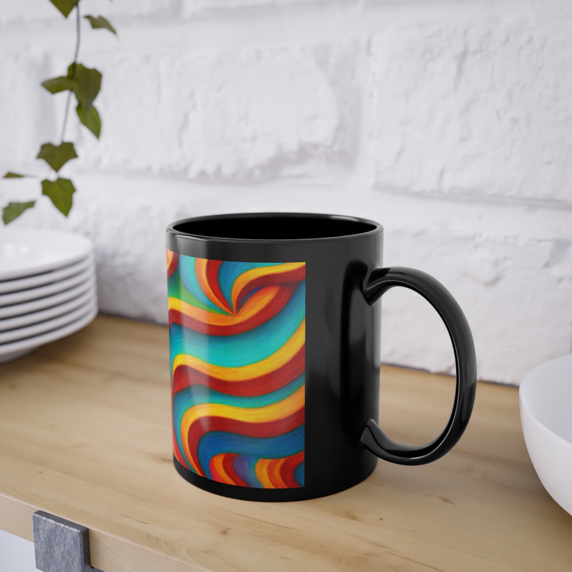 Retro Swirl Mug | Colorful Black Coffee Cup | Psychedelic Gift