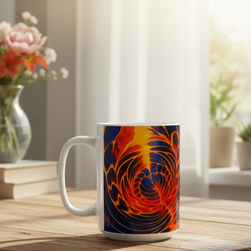 Fire Swirl Mug | Red Orange Abstract Coffee Cup | Bold Art Gift