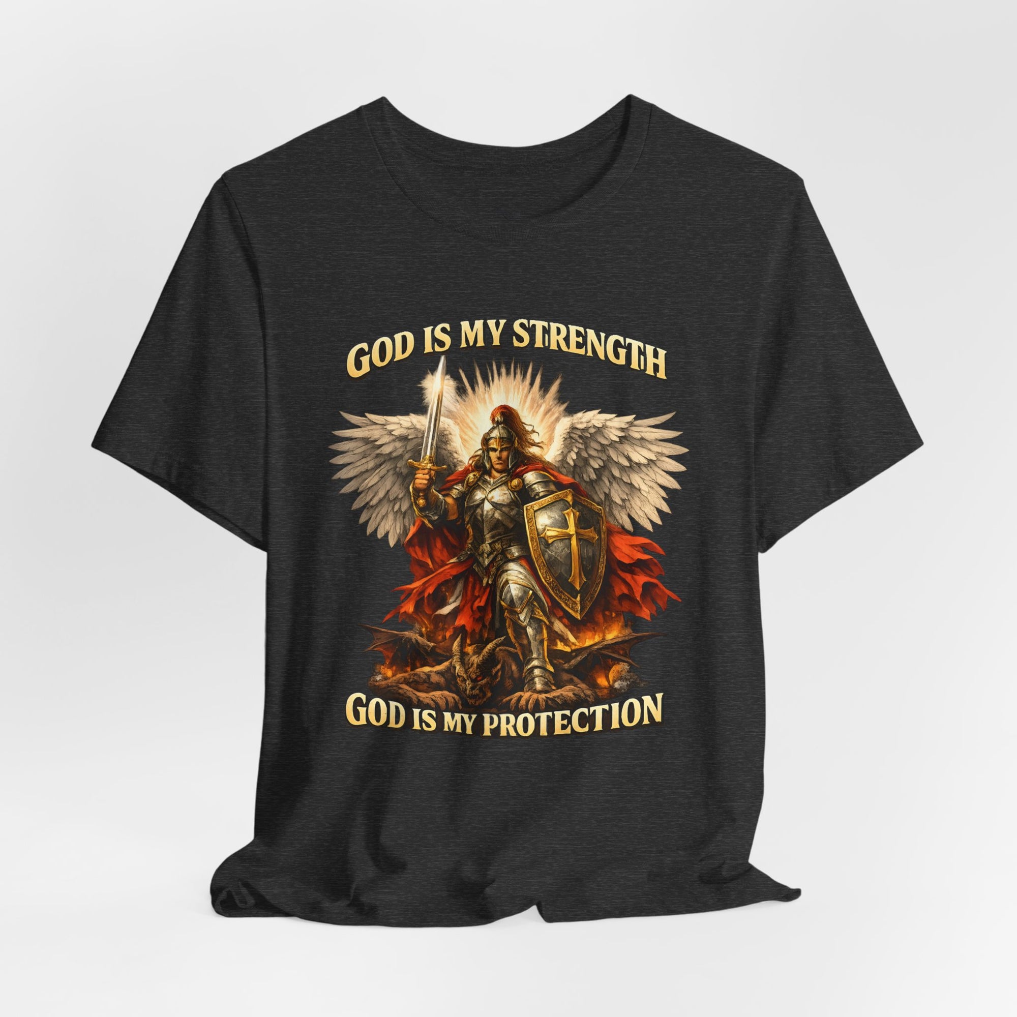 Christian T-Shirt | Cotton Warrior Angel | God Is My Strength & Protection